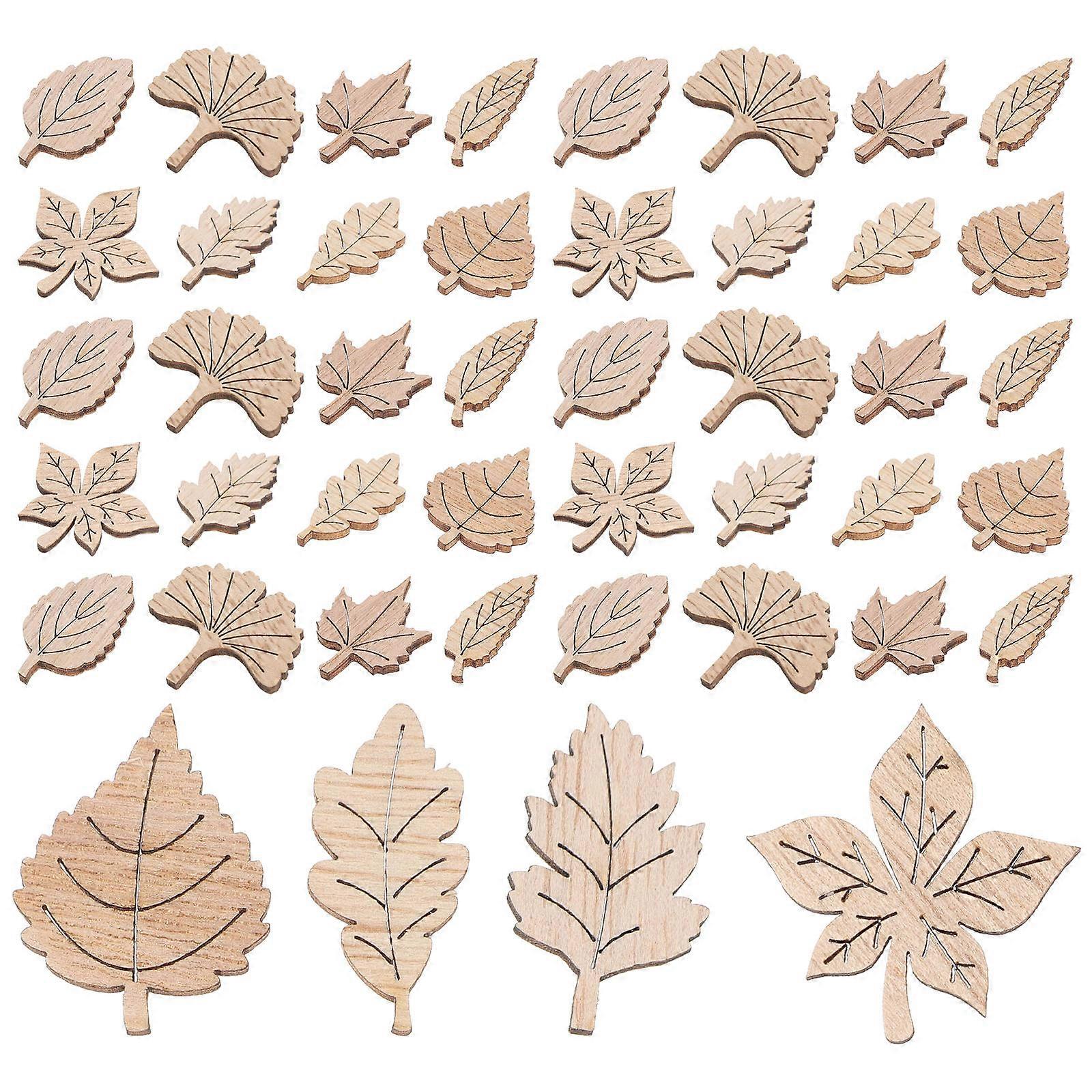 Wood Chips Leaf Pattern Wood Slices for Scrapbooking 150Pcs Set