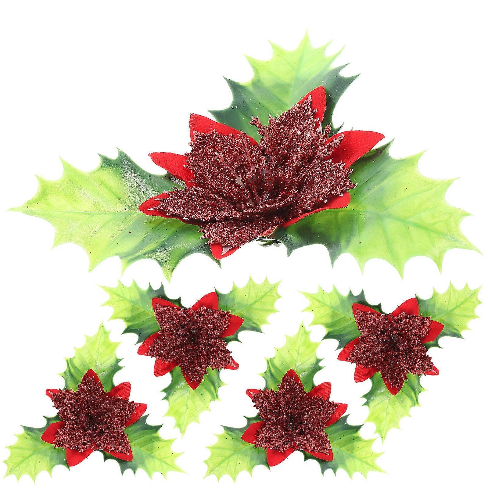Christmas Glitter Flowers for Tree Decoration 20Pcs Artificial Red