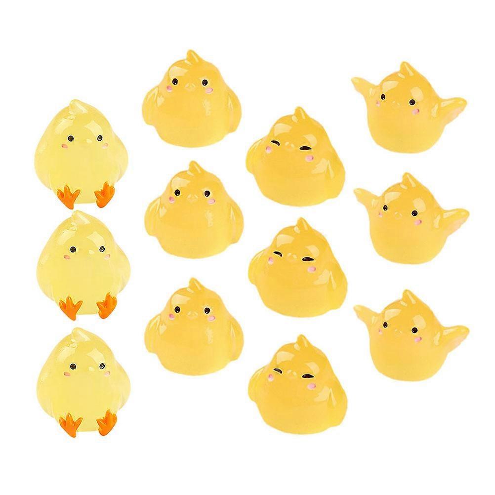 Mini Resin Animals for Decoration 24Pcs Glow in Dark Yellow Chicken
