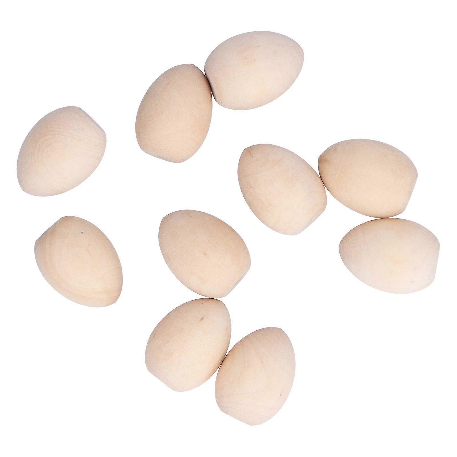 Minglan 10Pcs Wooden Easter Egg Dyeable DIY Hand Painted Lightweight Craft Eggs for Party Festival