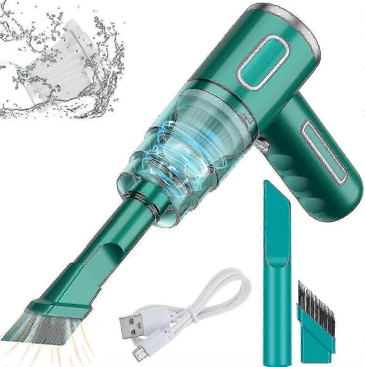 3 In 1 Portable Mini Vacuum Cleaner Usb Rechargeable 290000 Pa 28w 36v Brush Extended Flat Nozzle Tip Filter Element*2(green)