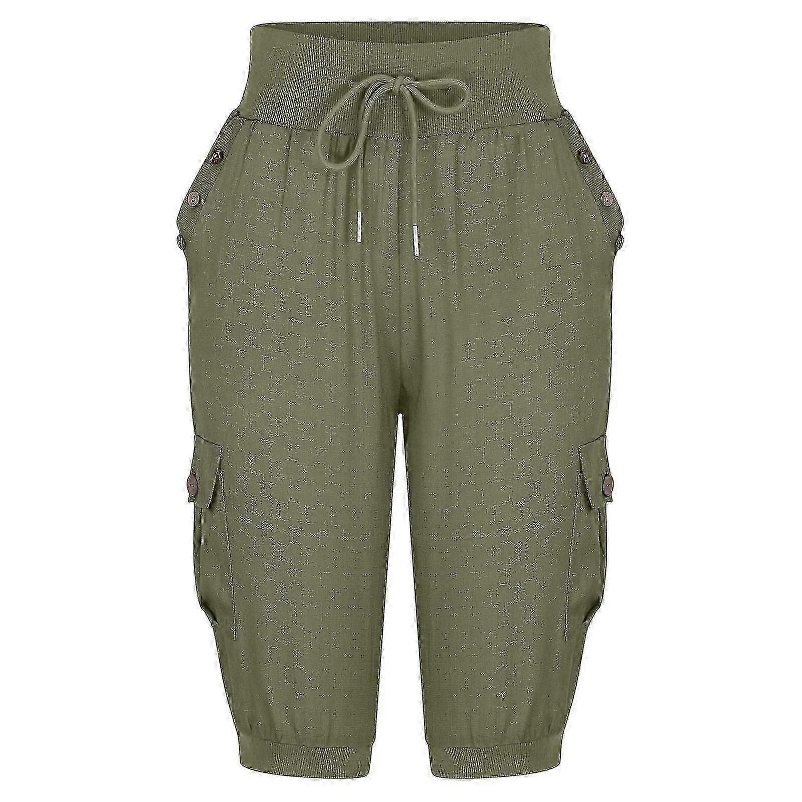 Casual and Comfortable 3/4 Trousers with Elastic Waist Summer Casual Yoga Capris Crop Pants Perfect for Summer 5XL Navy blue