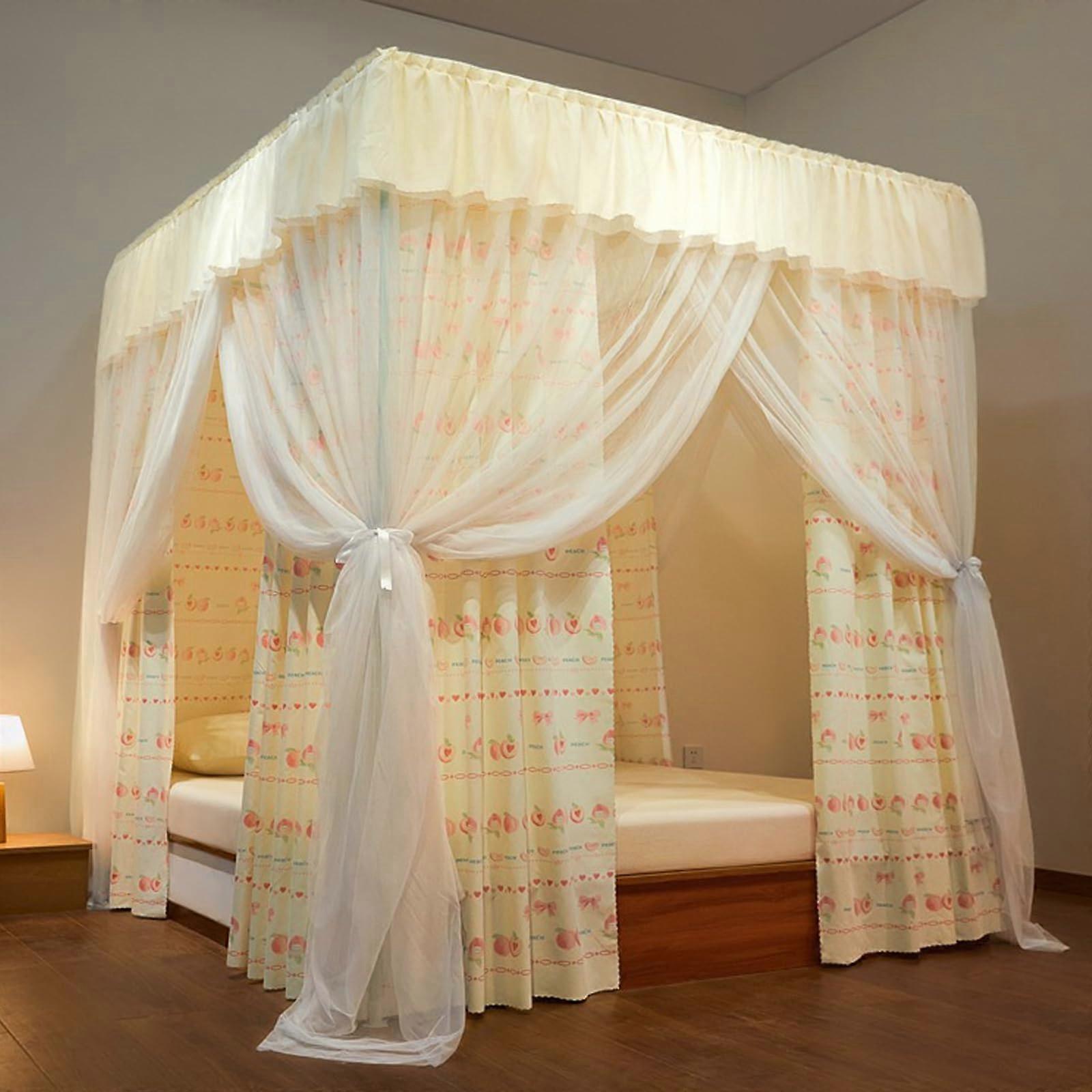 Cozy Double Layer Bed Drapes Canopy Mosquito Net For Girls Four Corner Posts Easy Installation Elegant Bedroom Decor