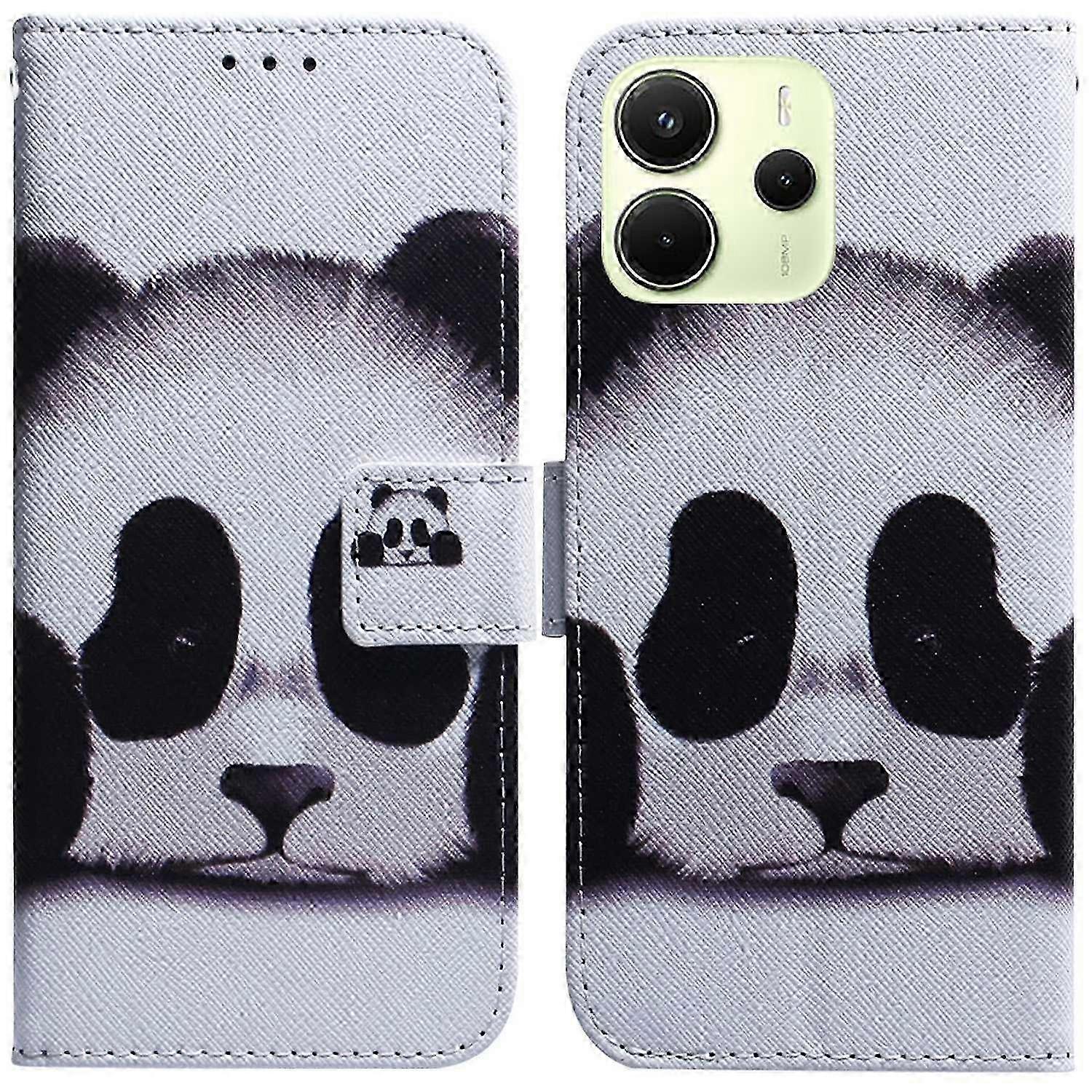 Wallet Case for Xiaomi Redmi Note 14 4G with Pattern Print Leather and Panda Design