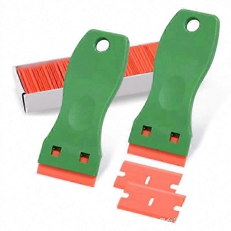 Plastic Razor Blade Scraper, 2 Scrapers with 100 Blades for Cleaning and Scraping