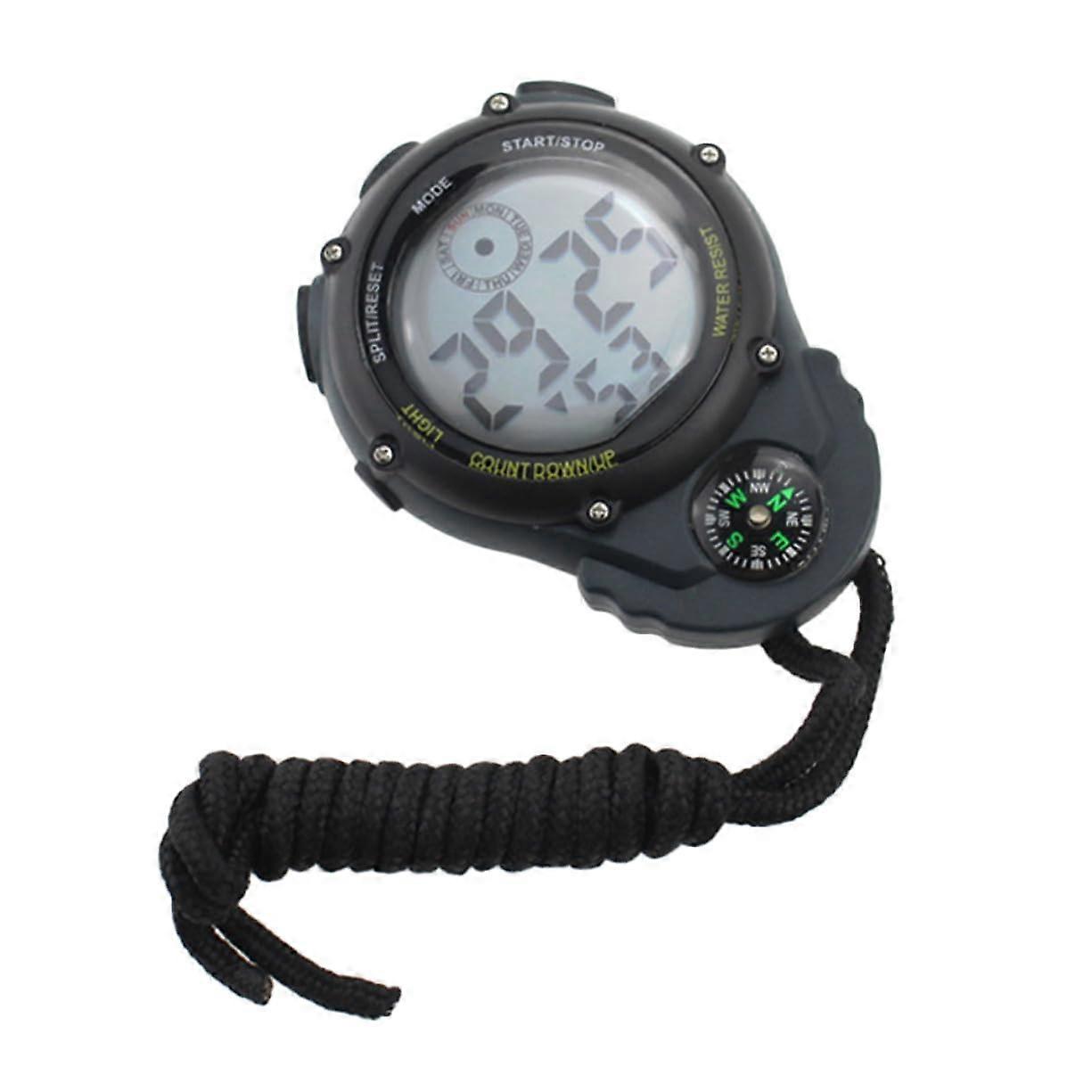 Portable Running Stopwatch Backlit Large Screen Plastic Electronic Game Timer For Match Timing And Sports Training Black