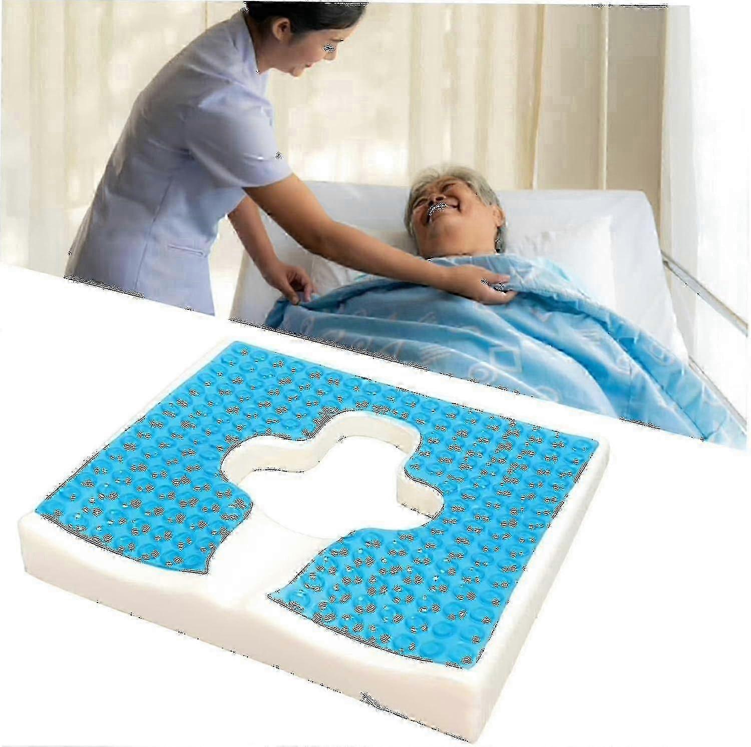 Bed sore prevention cushion with T-shaped opening