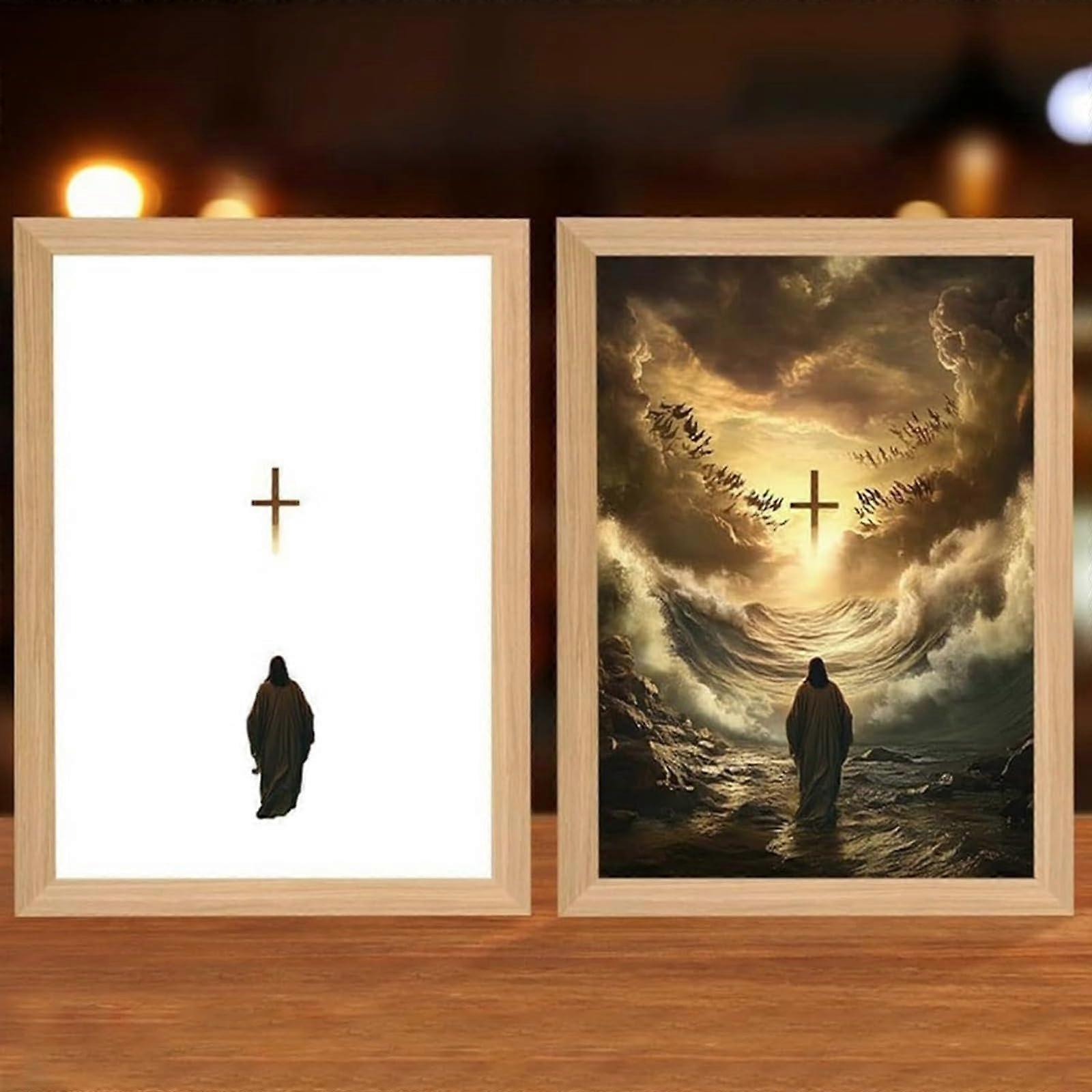 Lamp 4D LED Christ Frame Light, Night Light, Illuminated Church Lamp, Ready To Hang A4 Size
