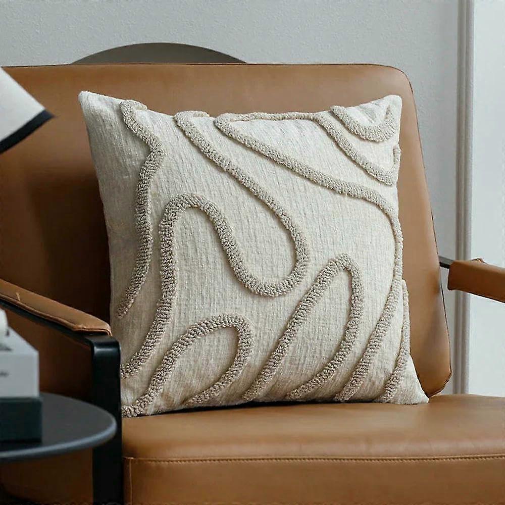 45x45 Chenille Decorative Throw Pillow Cover With Geometric Lines 3Color Beige Pillowcase For Sofa 45x45cm Without Core