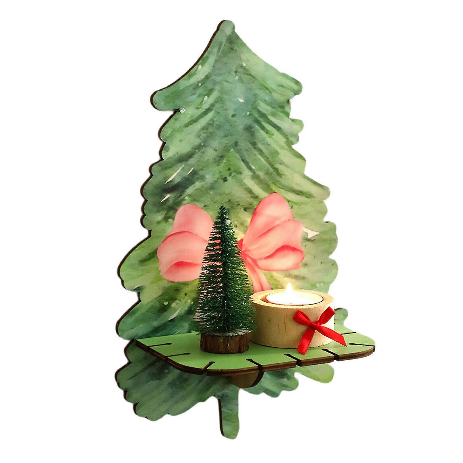 Christmas Tree Wood Wall Mount Shelf with Bows Designs Display Stand Elegant Plant Storage Rack Floating Shelves Decors Multicolor