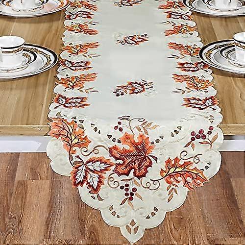 15 x 70 Inch Fall Runner for Table Embroidered Maple Leaves Table Runner Autumn Table Runner Handmade Table Cover for Fall and Thanksgiving Party Deco