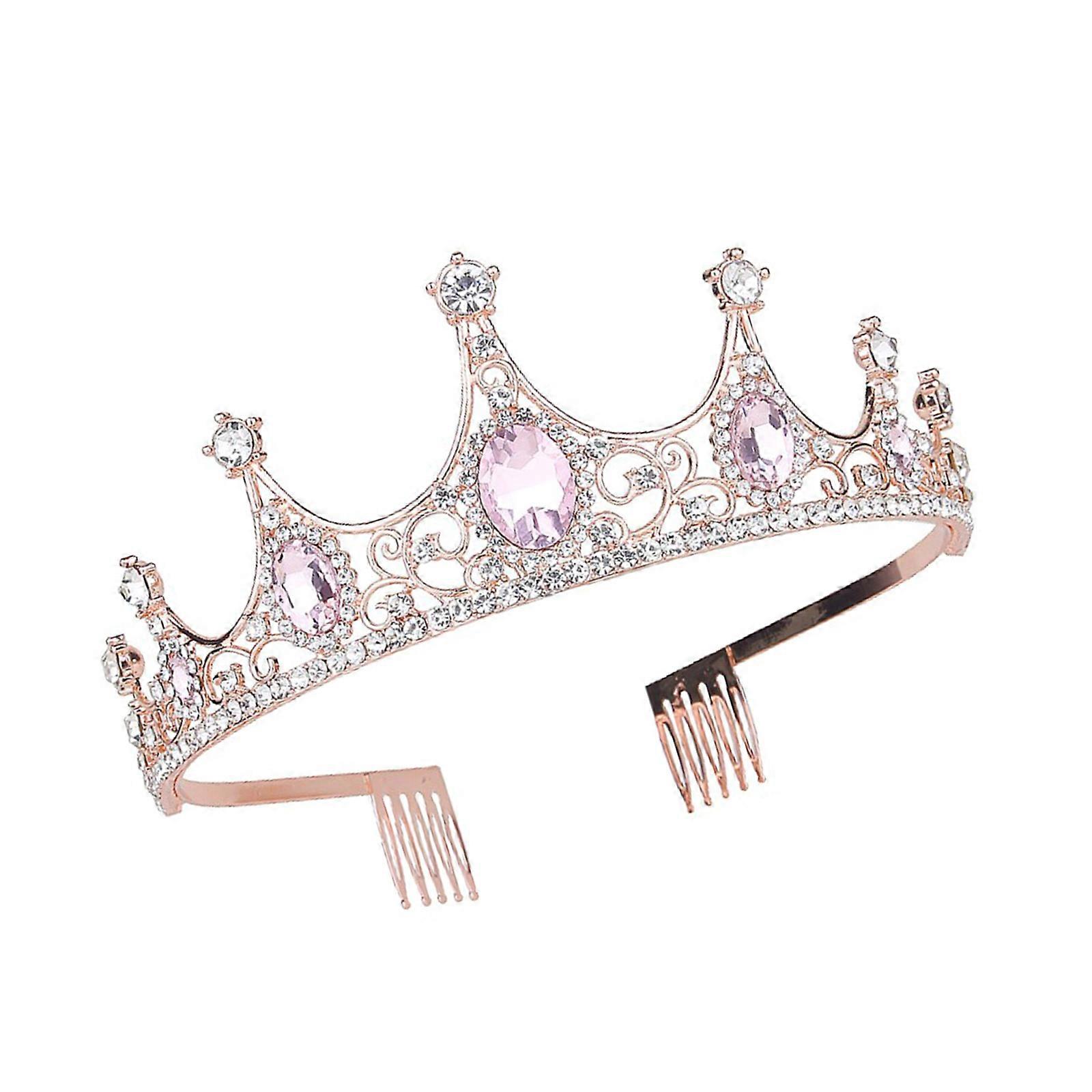 Wedding Birthday Party Crowns Rhinestones Tiaras Elegant Bridal Shower Headpiece For Women Girl Formal Occasion Dressingup  rose gold pink