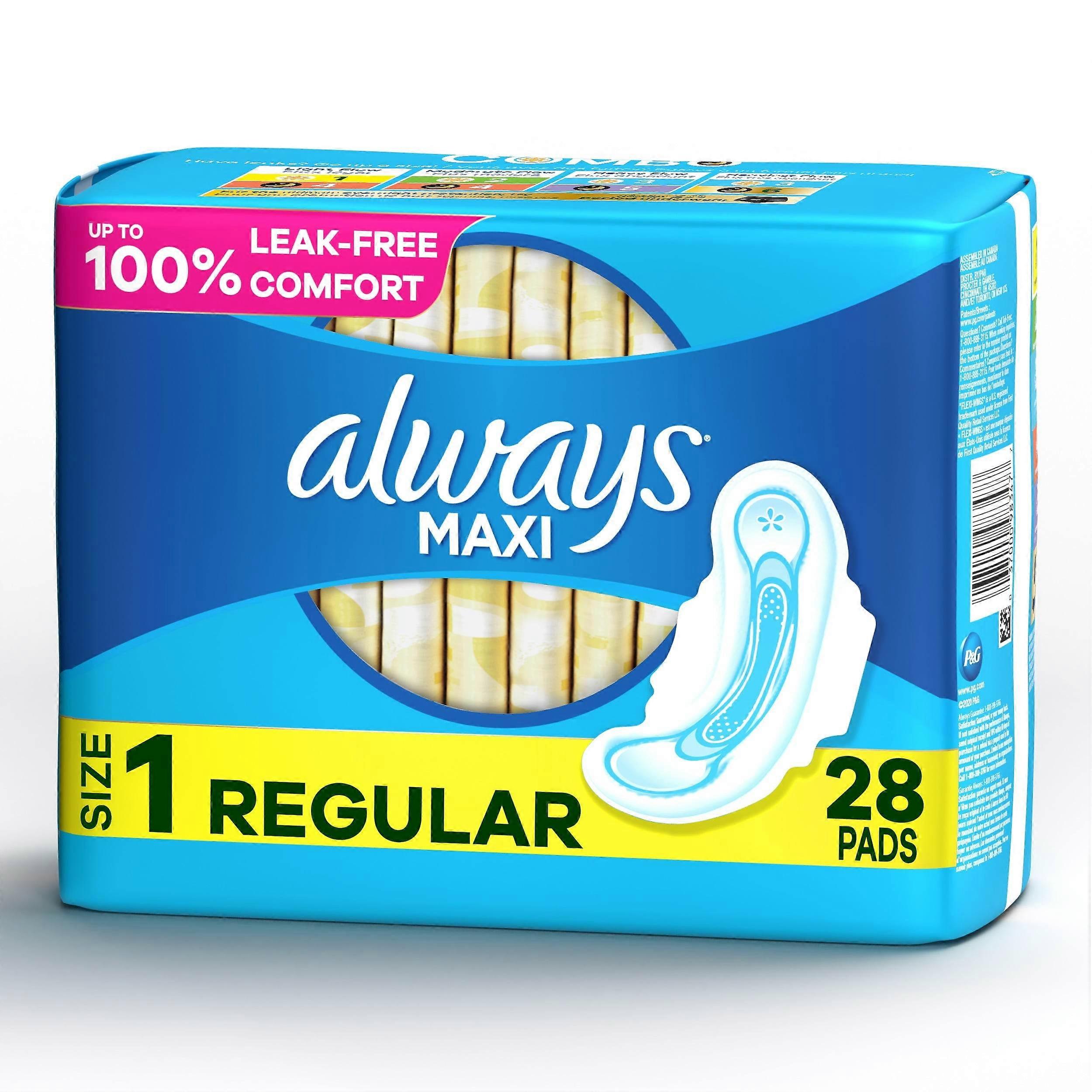 Always Maxi Pads Regular Daytime Absorbency With Wings, Size 1, 28 Ea