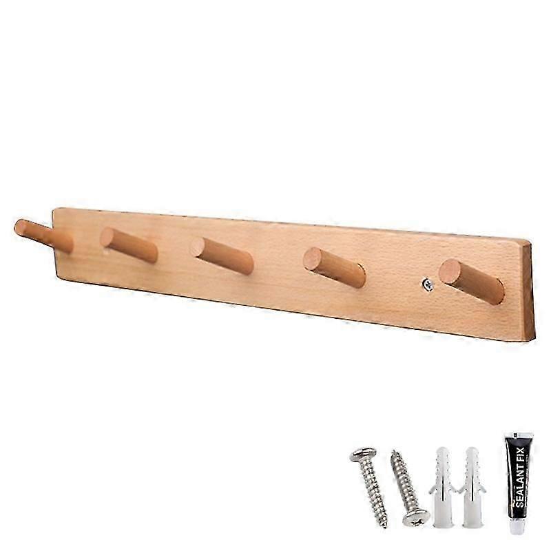 5-hook Solid Beech Wood Wall Hanger Keychain Coat Hook Rack Home Decoration (ST) - Retro Color