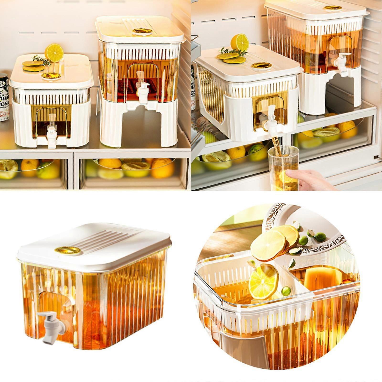 1 Gallon Clear Beverage Dispenser with Filter Spout, Compatible with Fridge, Small Iced Water Jug Holder for Parties, Juice Pitcher