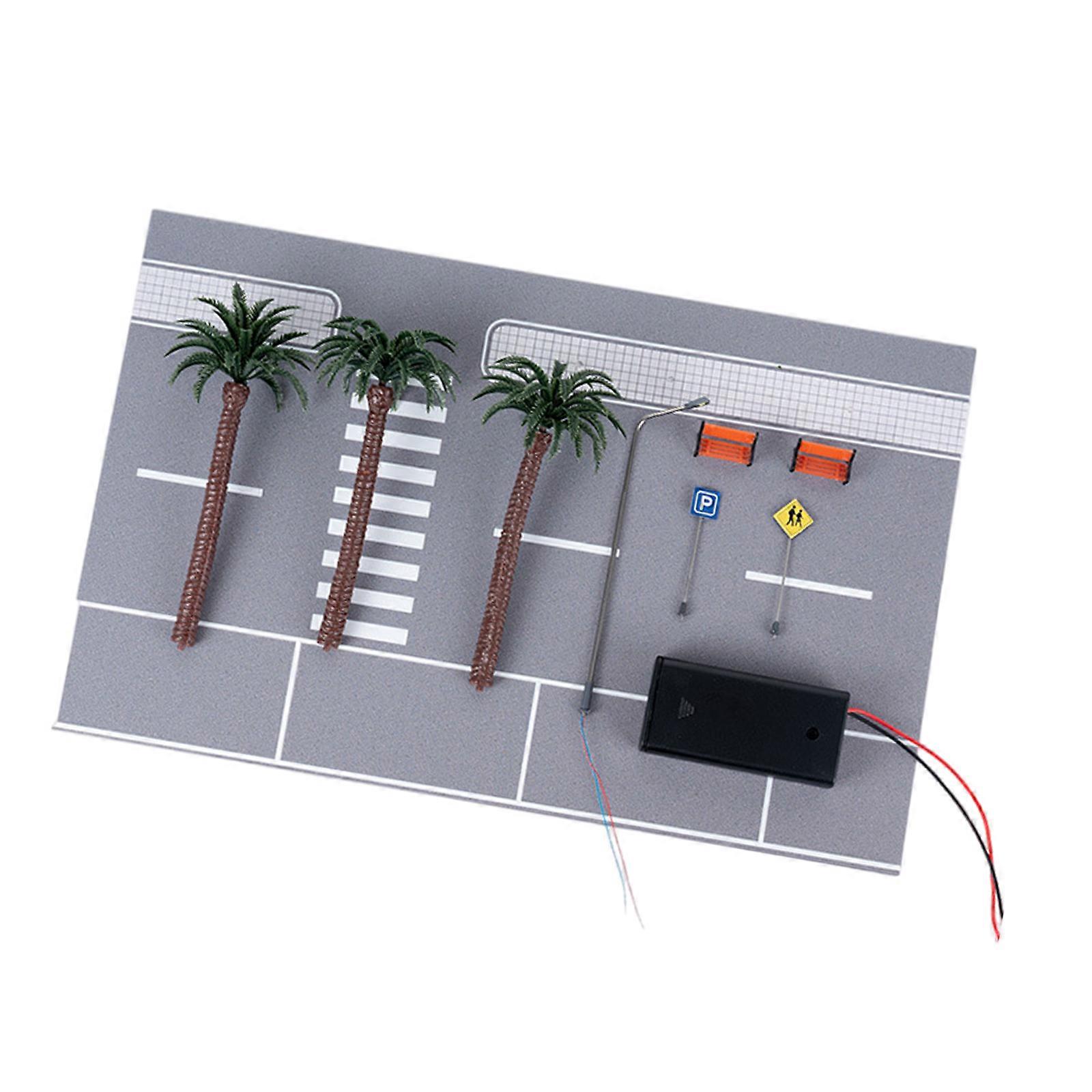 Miniature City Road Set and Modeling Accessory with Tree 1/64 Scale Road and Traffic Detailing Set for Model Enthusiasts Multicolor