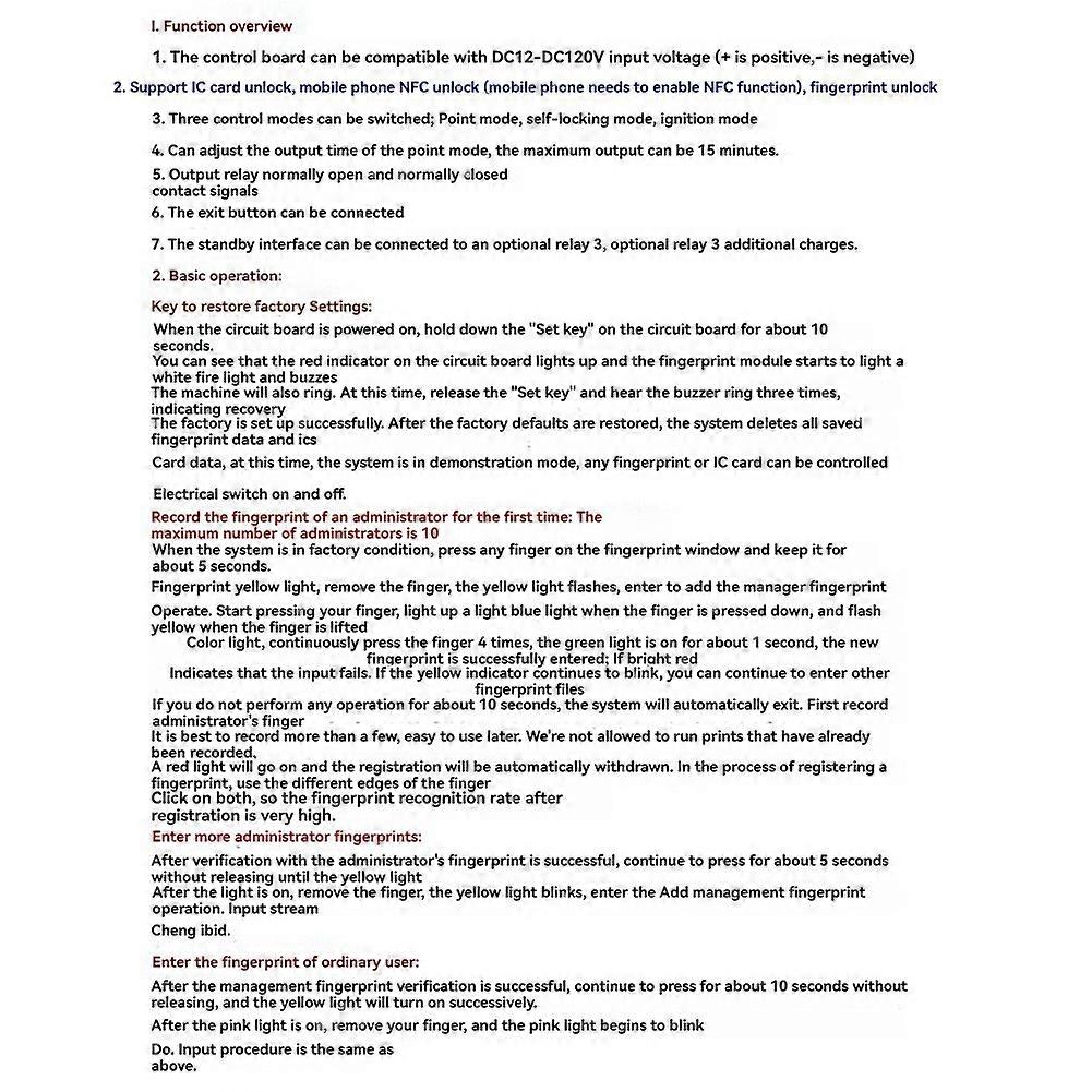 Fingerprint Access Controller Nfc Electric Lock Control Relay Module Ic Card Induction Switch Bicycle Diy Unlock S3