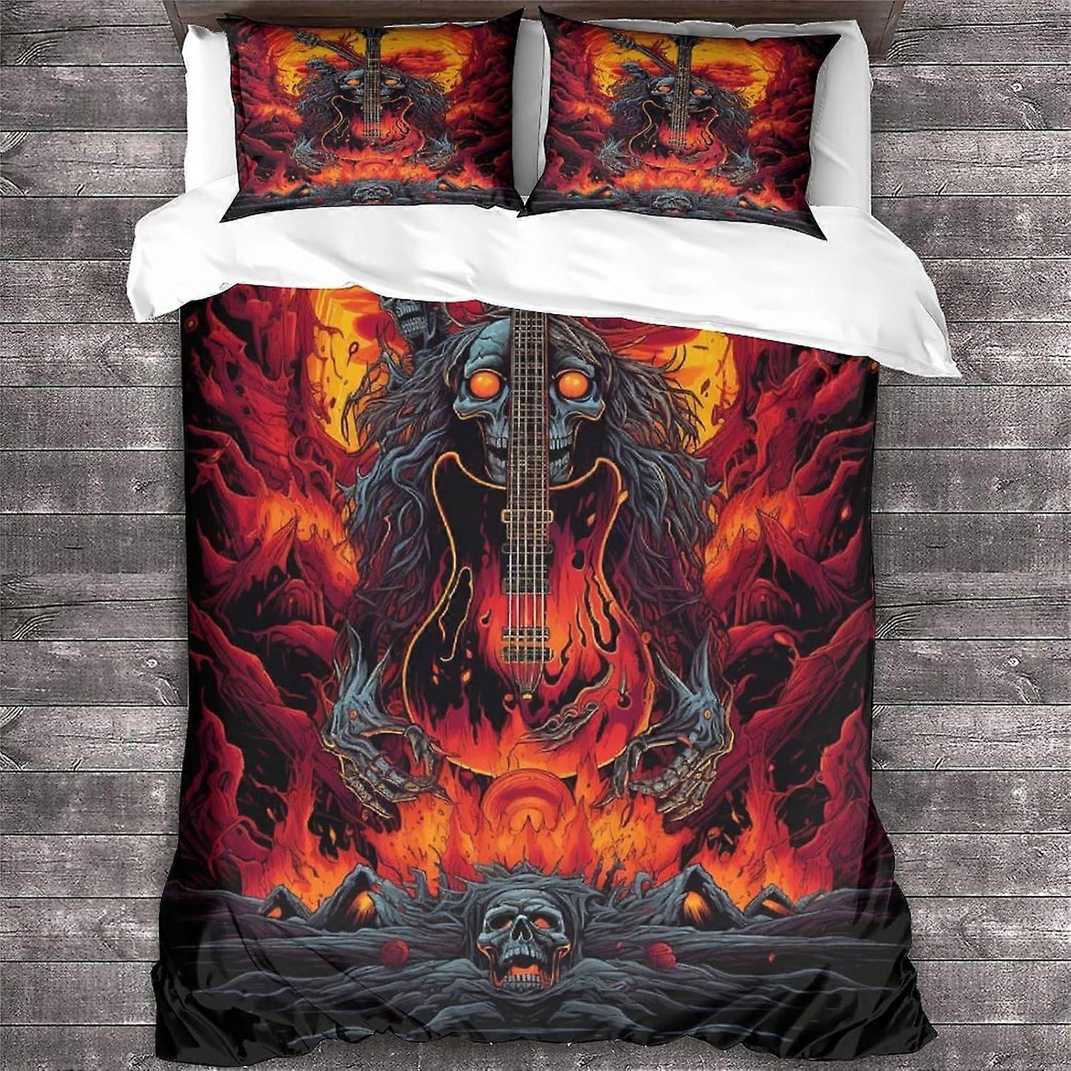 مجموعة غطاء لحاف روك أند رول ، غطاء لحاف الفراش الجمجمة 3D غطاء لحاف ديكور الغيتار المعدني الثقيل