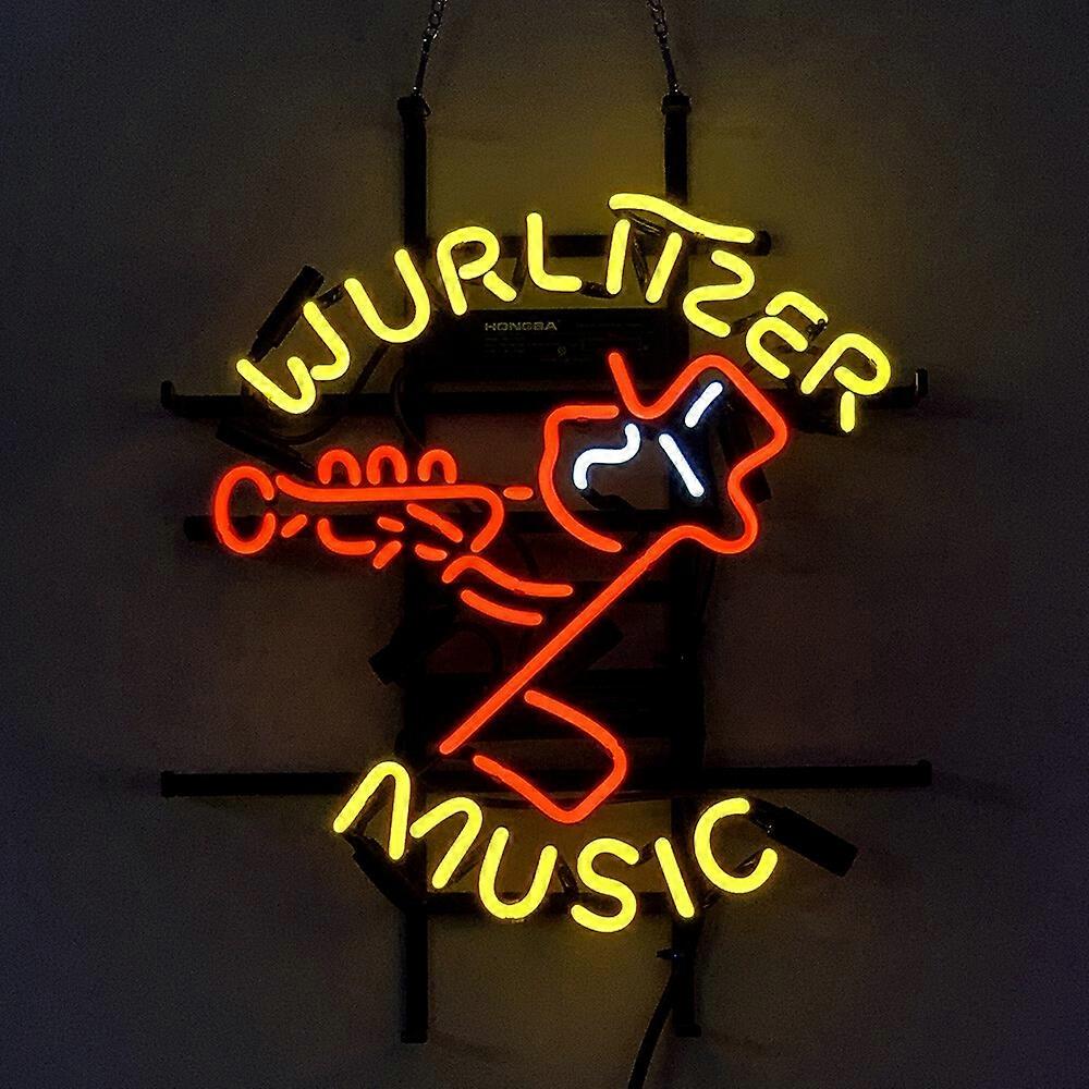 Wurlitzer Music Real Glass Neon Sign Wall Light for Retro Bar, Music Room, Man Cave Decor - 17"x14"