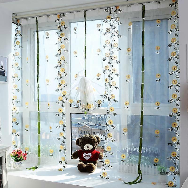 Sheer Balloon TieUp Curtain with Delicate Embroidery, Adjustable Height, Light Filtering, W31xH47