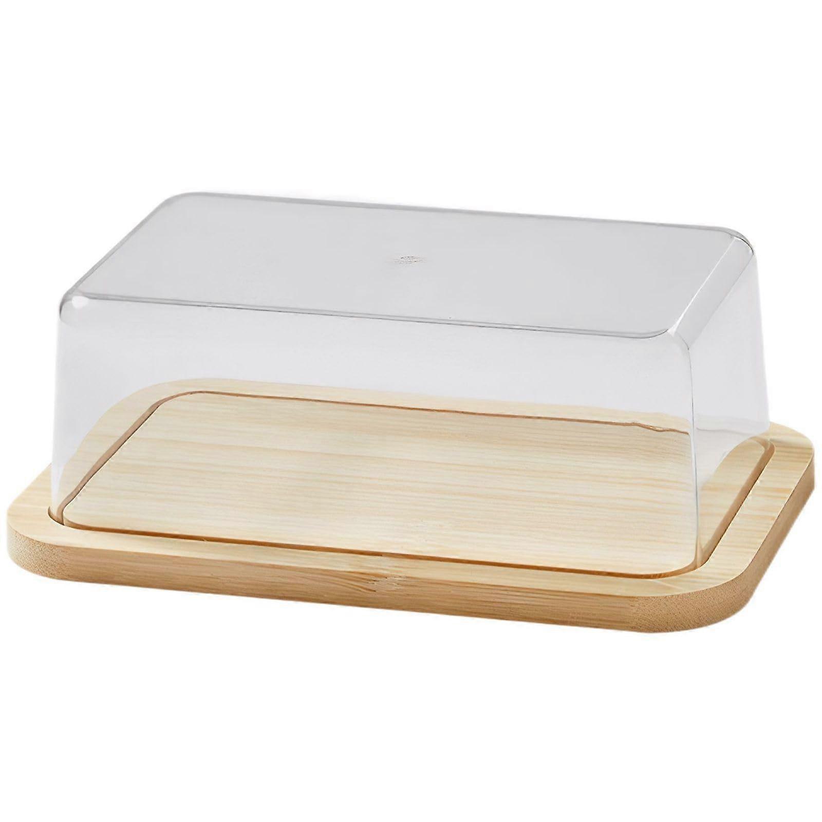 Butter Dish with Clear Lid and Stylish Wooden Base for Countertop or Fridge, 19.2x13x6.9 cm