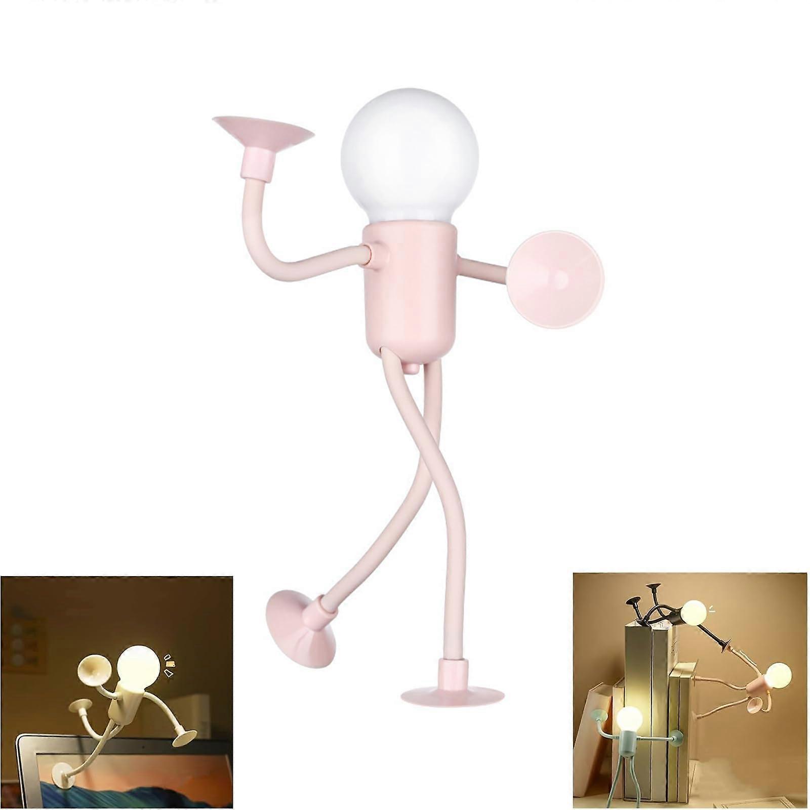 Cute Bendable Night Light with Flexible Limbs and Suction Cups, Warm LED Desk Lamp for Kids (Pink)