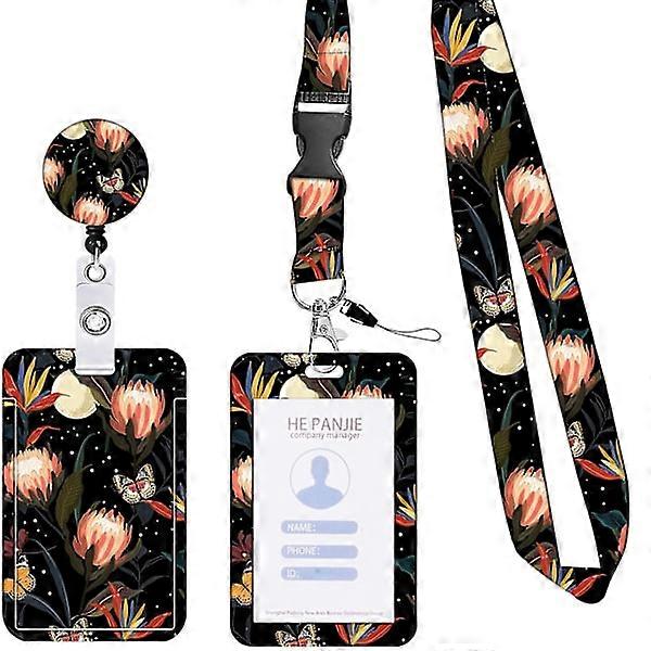ID Card Holder with Pattern Prints, Sliding Opening, Lanyard, Multiple Carry Options, Transparent Protector