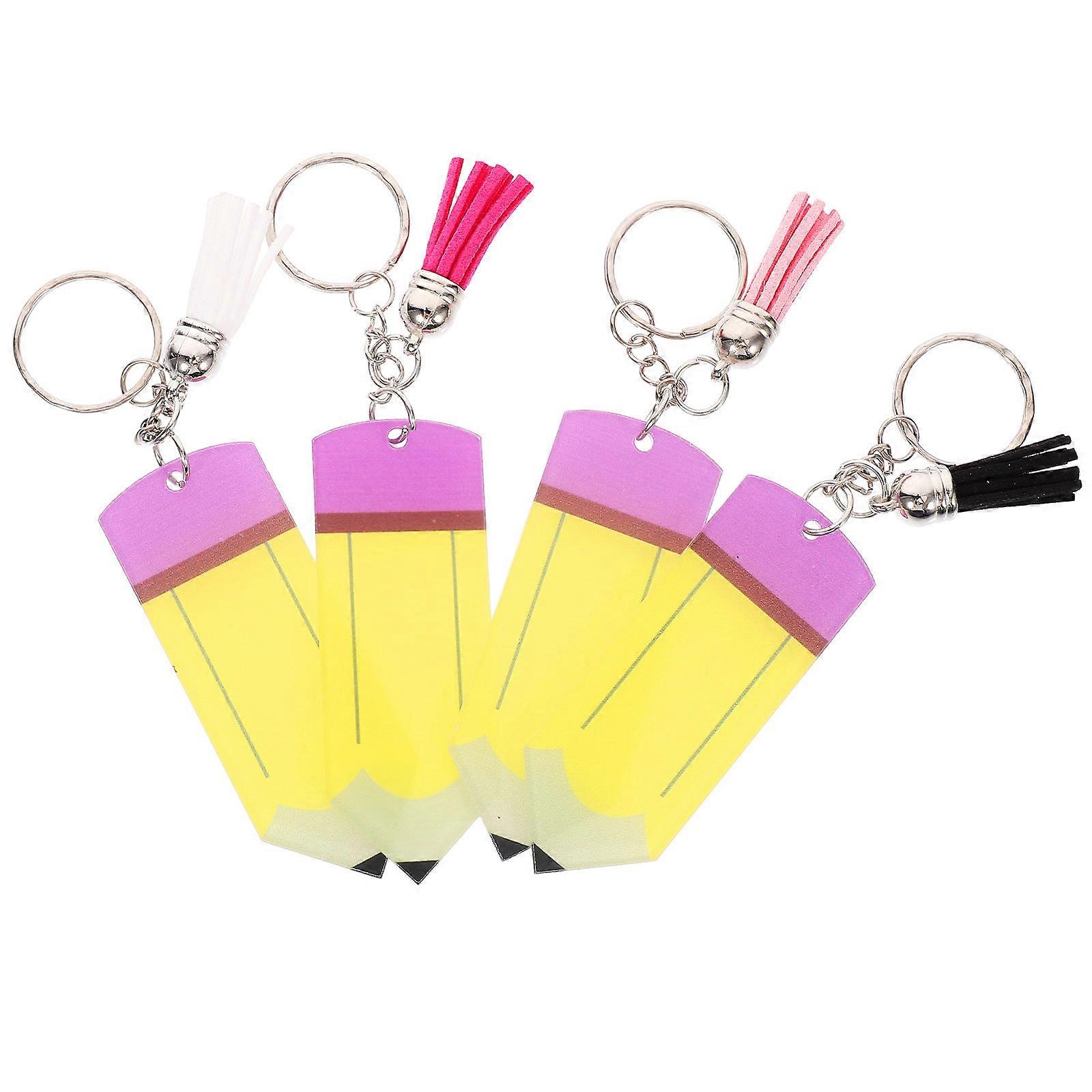 Delicate Acrylic Key Hanging Decors for 4Pcs Pencil Shaped Keychain Set