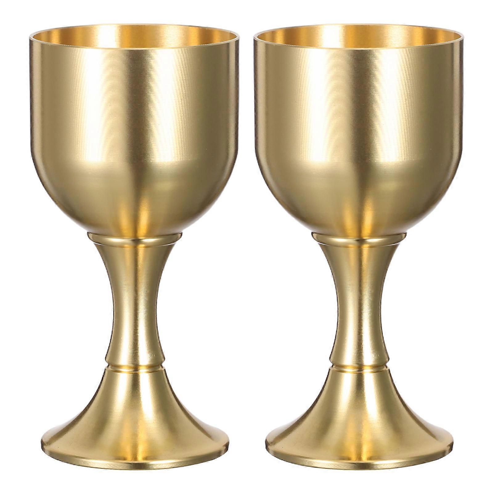 Decorative Chalice Brass Stemmed Goblet for Festive Occasions 2Pcs