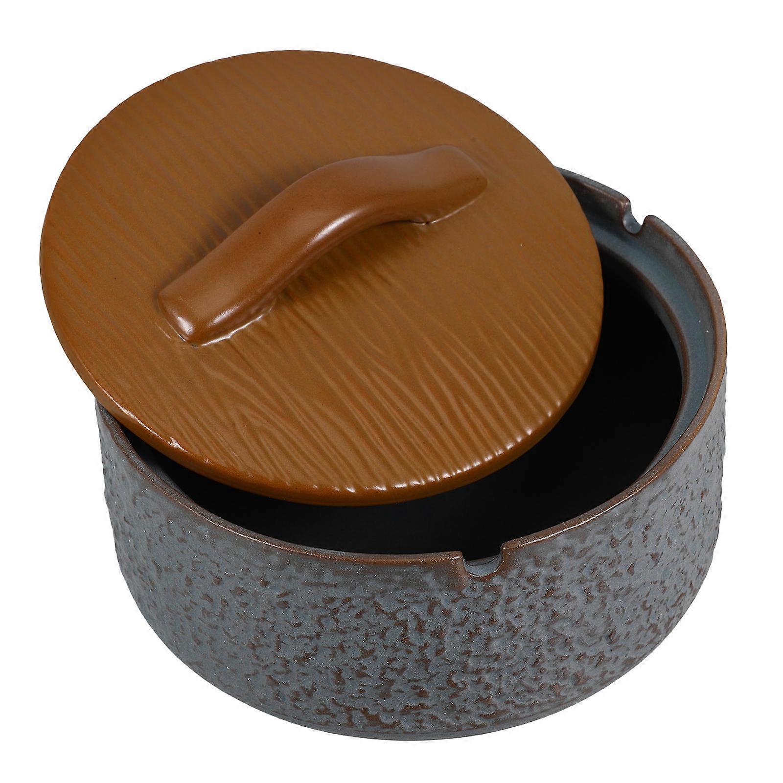 Retro Ceramic Ashtray with Lid Windproof Ashtray for Patio