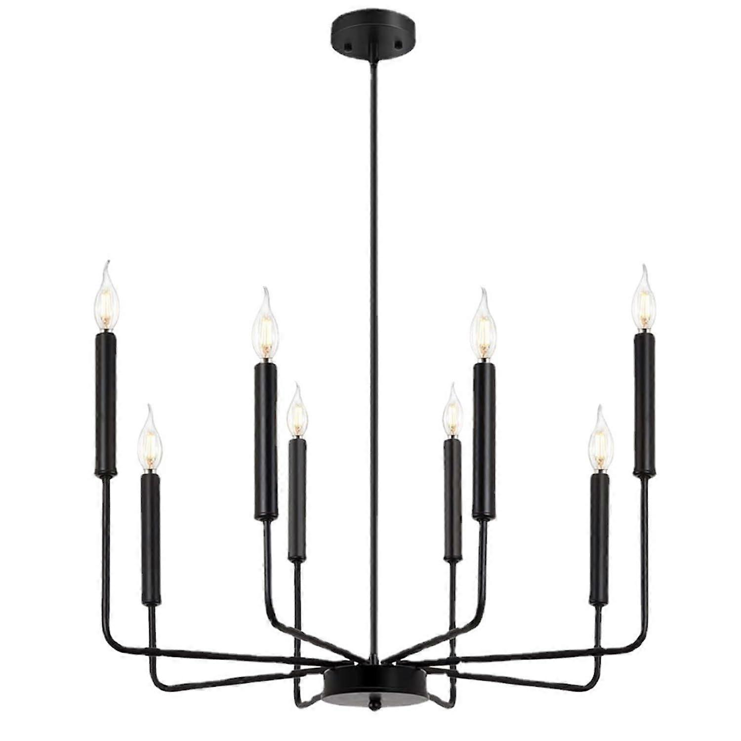 Black 8Light Farmhouse Chandelier with Adjustable Height, Rustic Industrial Lighting for Dining Room