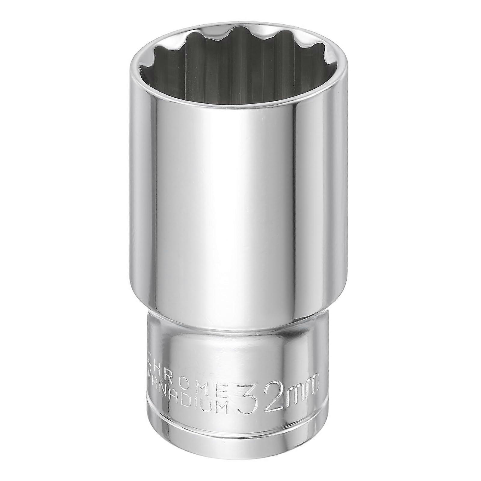 1/2 Inch Drive Deep Impact Socket 32mm 12 Point Metric Chrome Vanadium Steel  Torque
