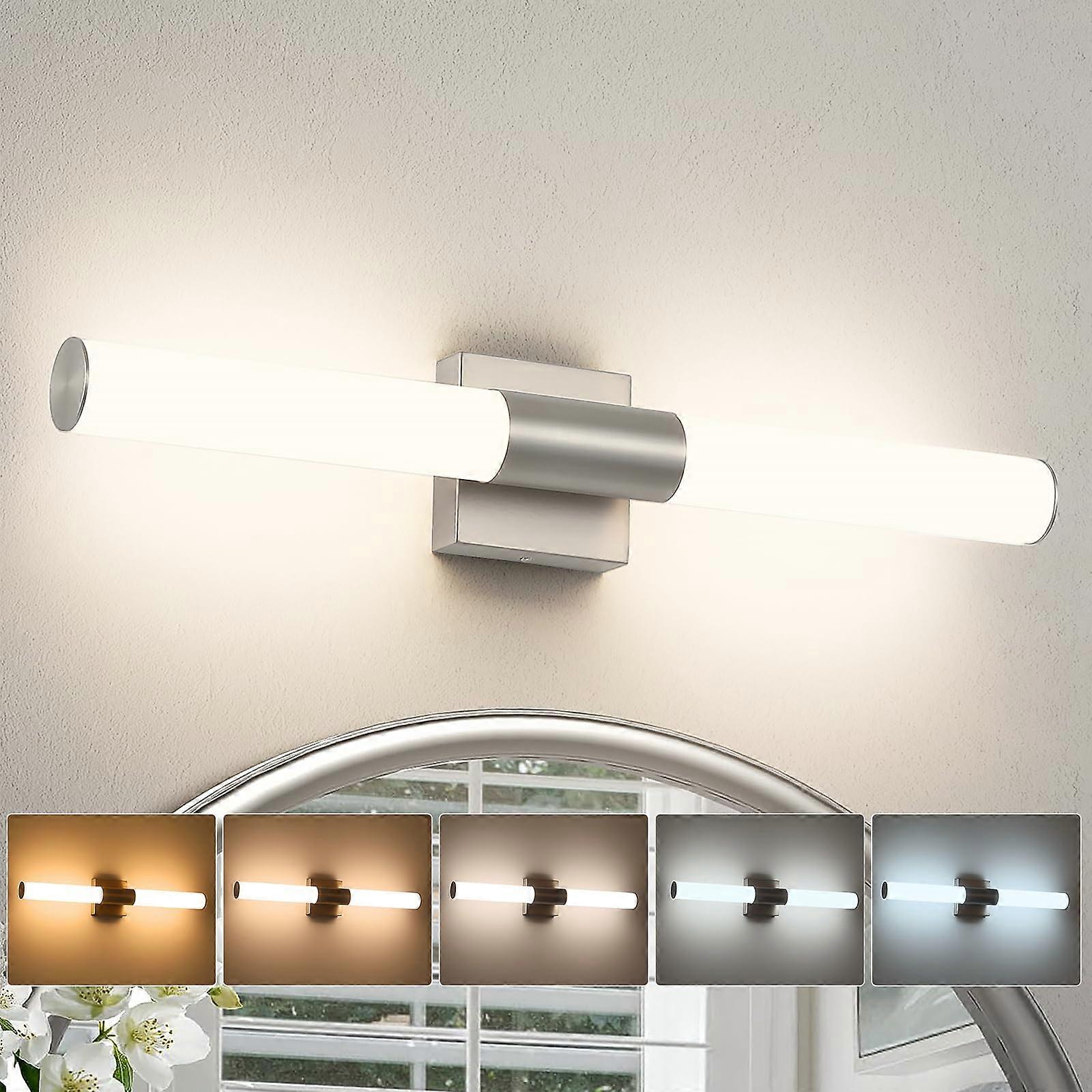 Brushed Nickel LED Bathroom Vanity Light, 5CCT Dimmable Mirror Fixture, Energy Saving Adjustable Lighting