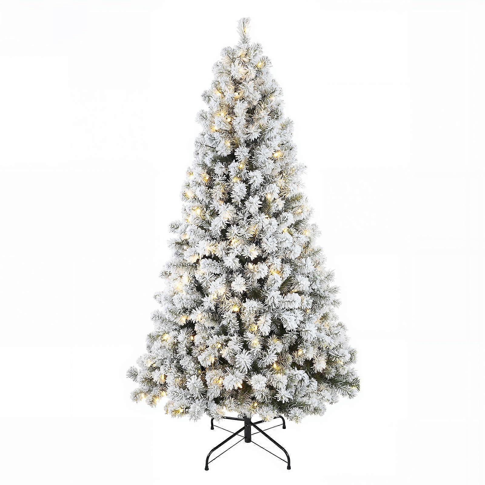 6ft Snow Flocked PreLit Artificial Christmas Tree with Warm LED Lights and Full 627 Tips