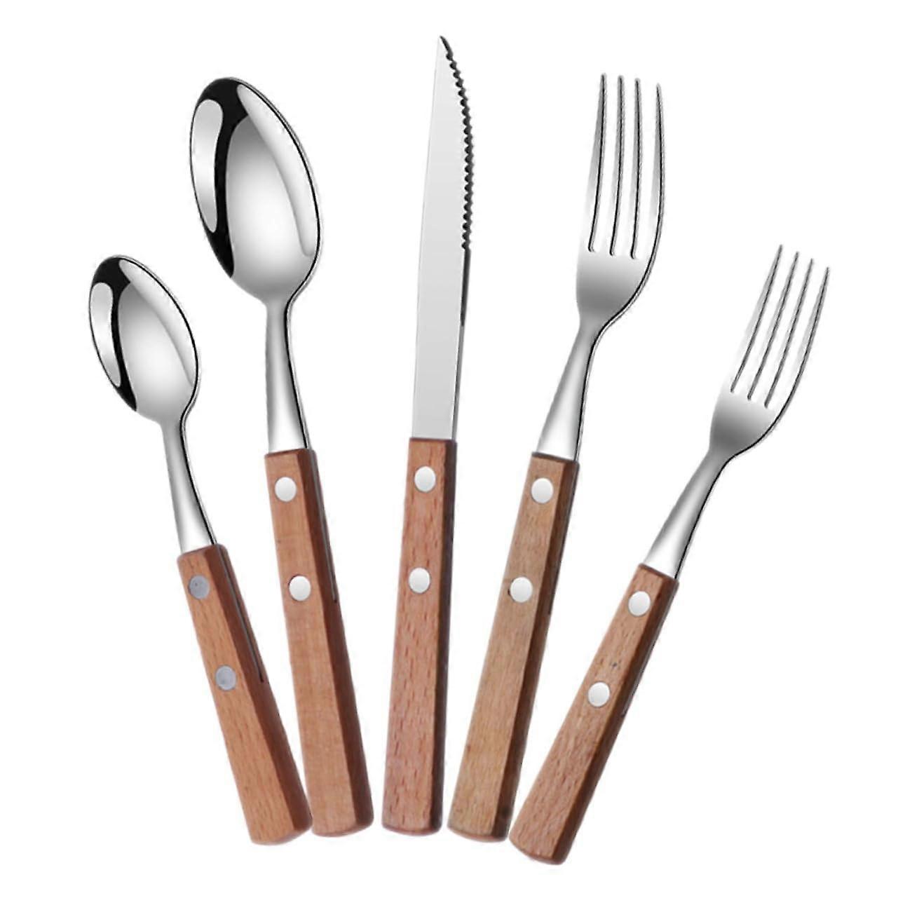 Stainless Steel Serving Utensils Set with Ergonomic Wood Handles for Kitchen Buffet and Entertaining
