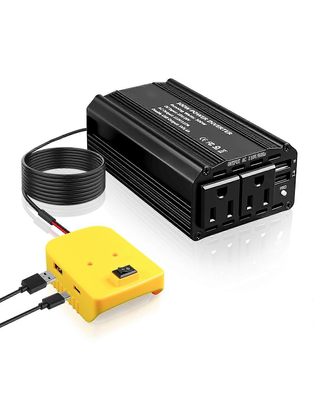 20V Power Inverter 300W with Dual 110V AC Outlets and Fast Charging TypeC Port