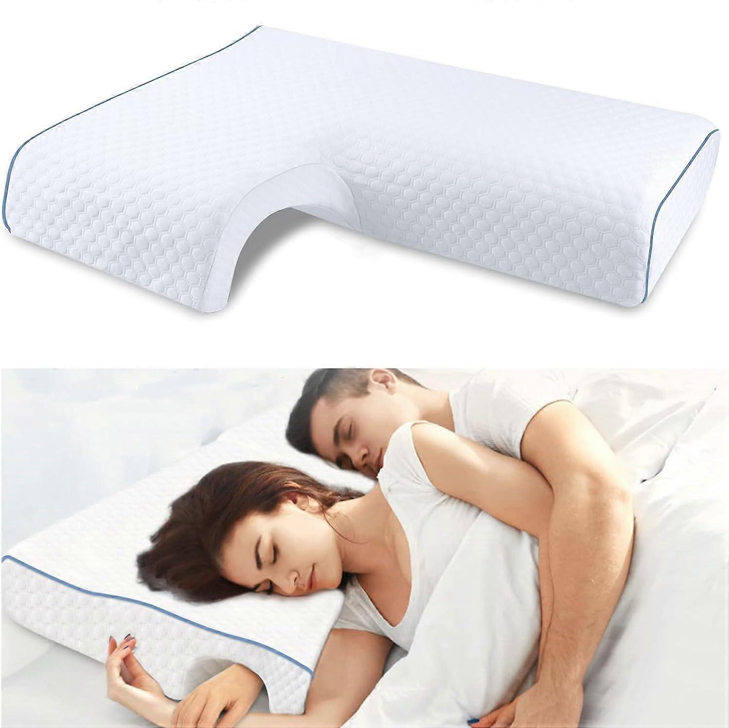Couples Memory Foam Pillow with Ergonomic Curved Shape and Arm Tunnel for Side Sleepers