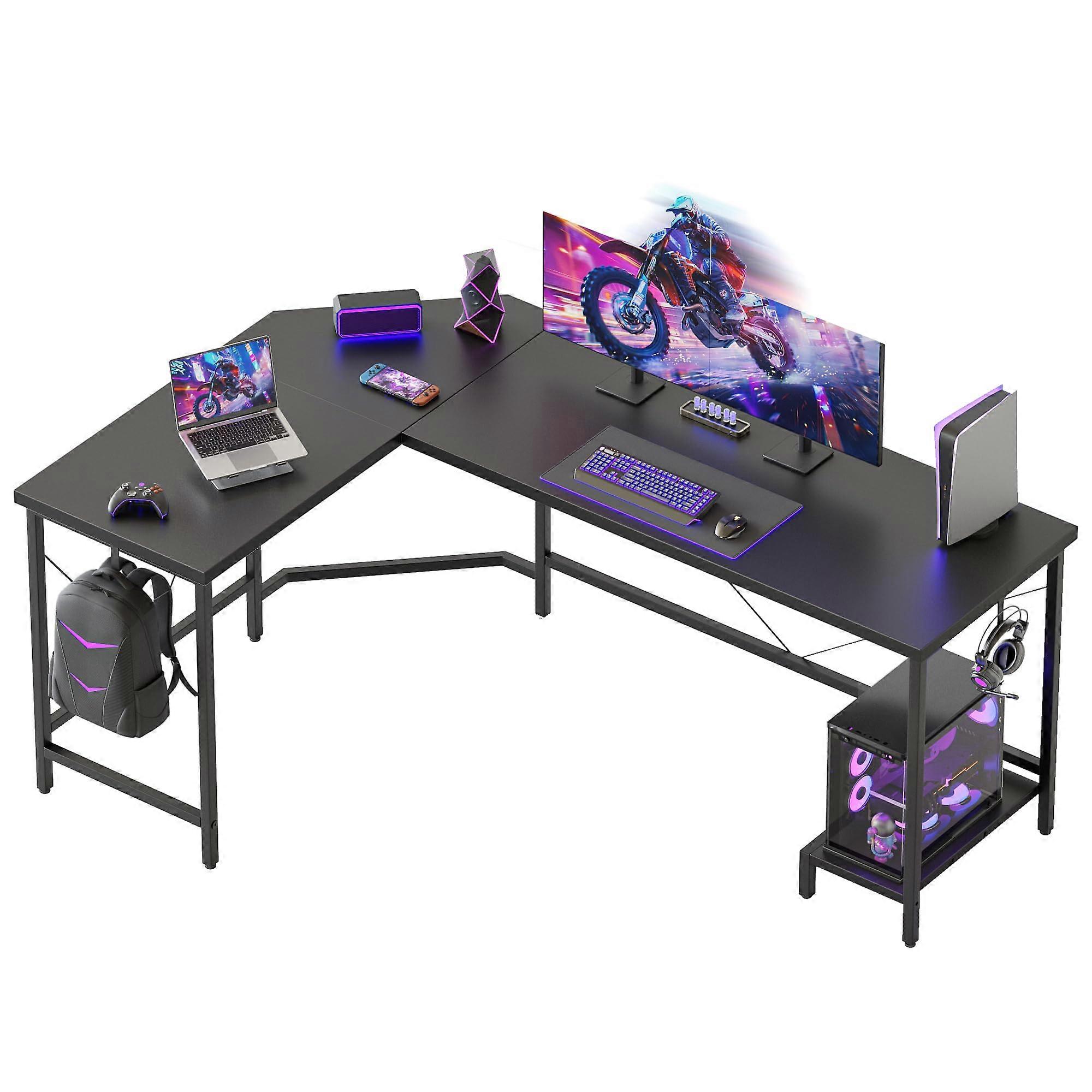 51 Inch L Shaped Gaming Desk with CPU Stand and Hooks, Large Corner Computer Desk for Home Office