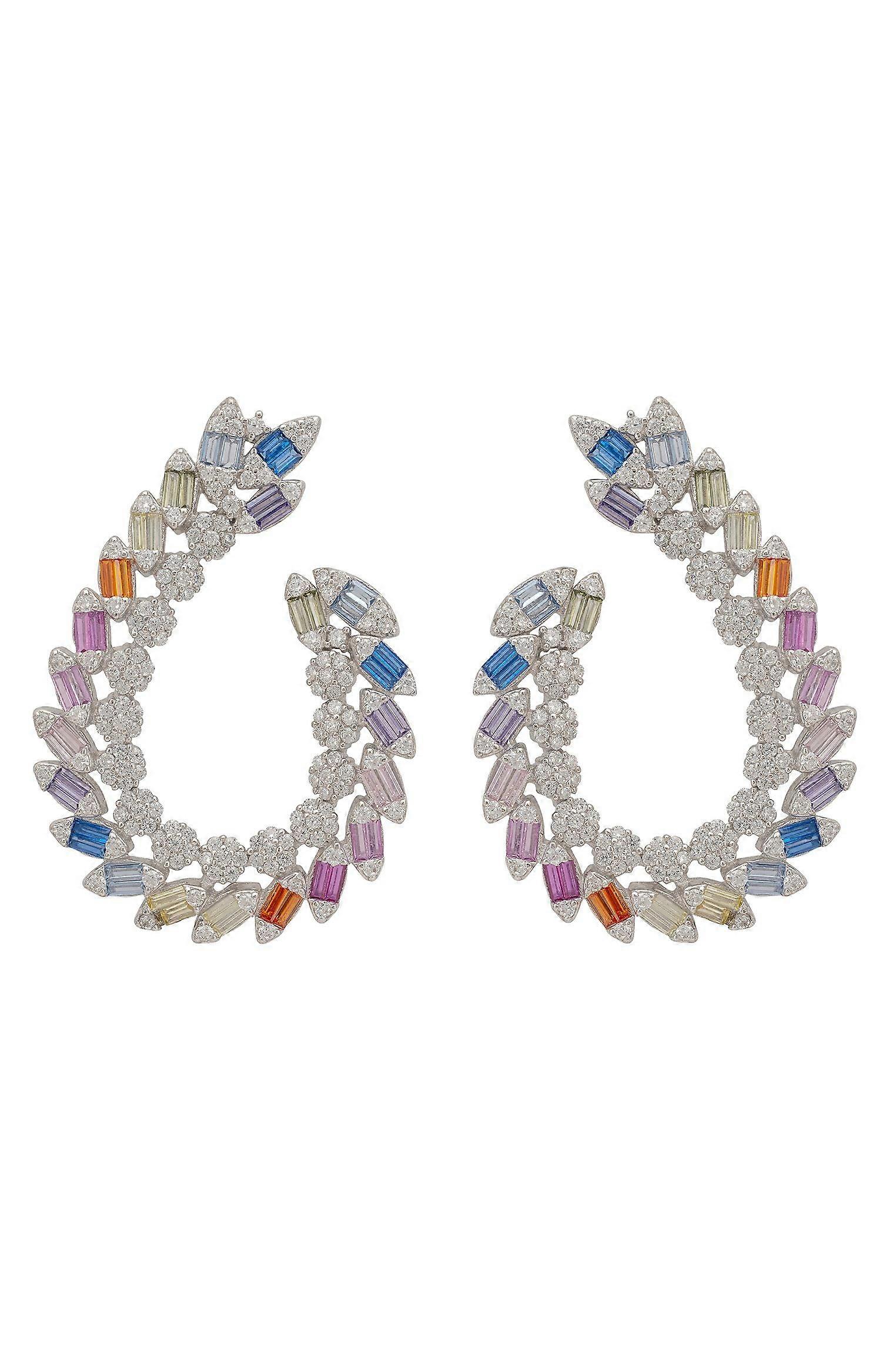 Harlequin Rainbow Hoop Earrings Silver
