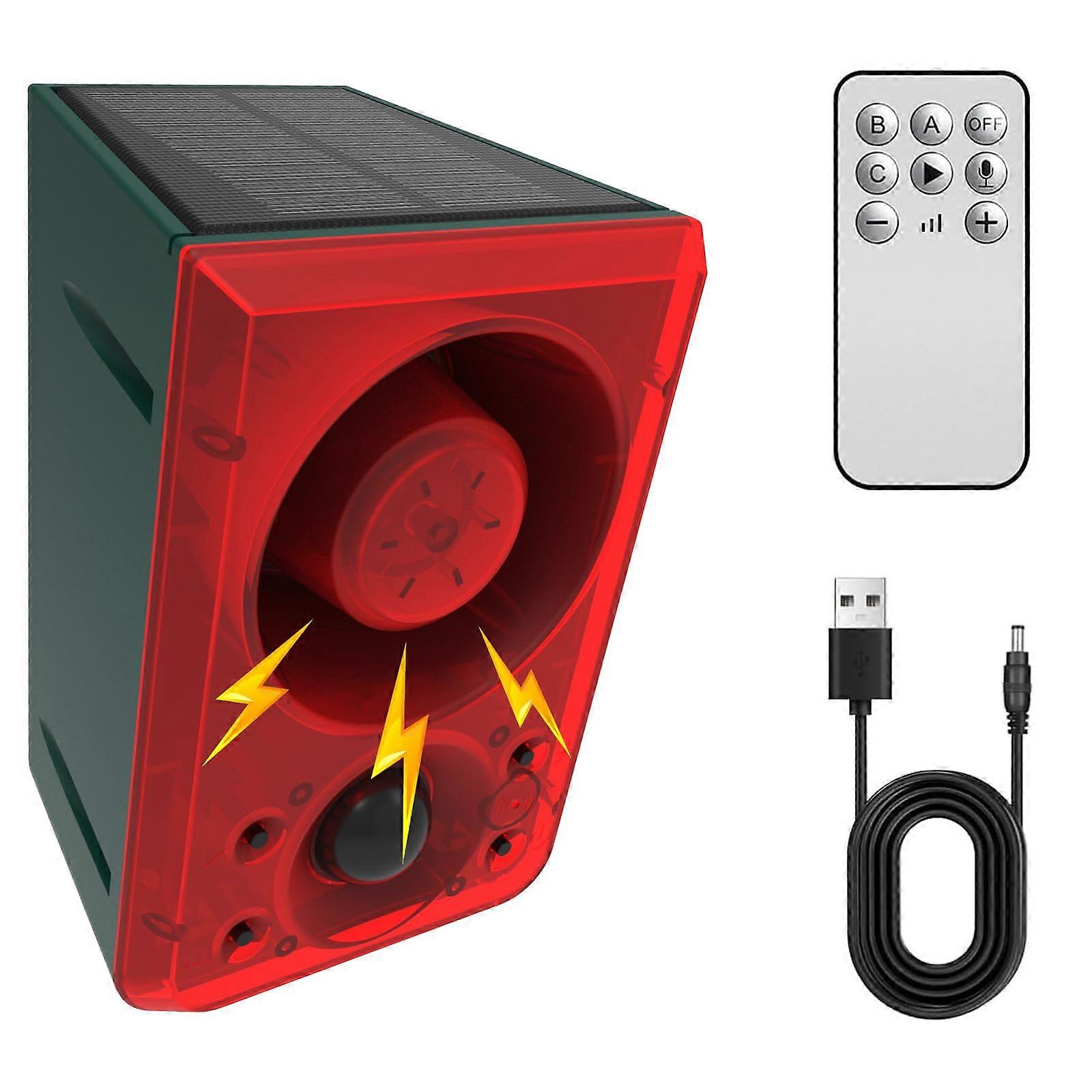 Outdoor Motion Sensor Alarm with 130dB Sound, Strobe Light, Solar Powered for Home Garden Farm Security