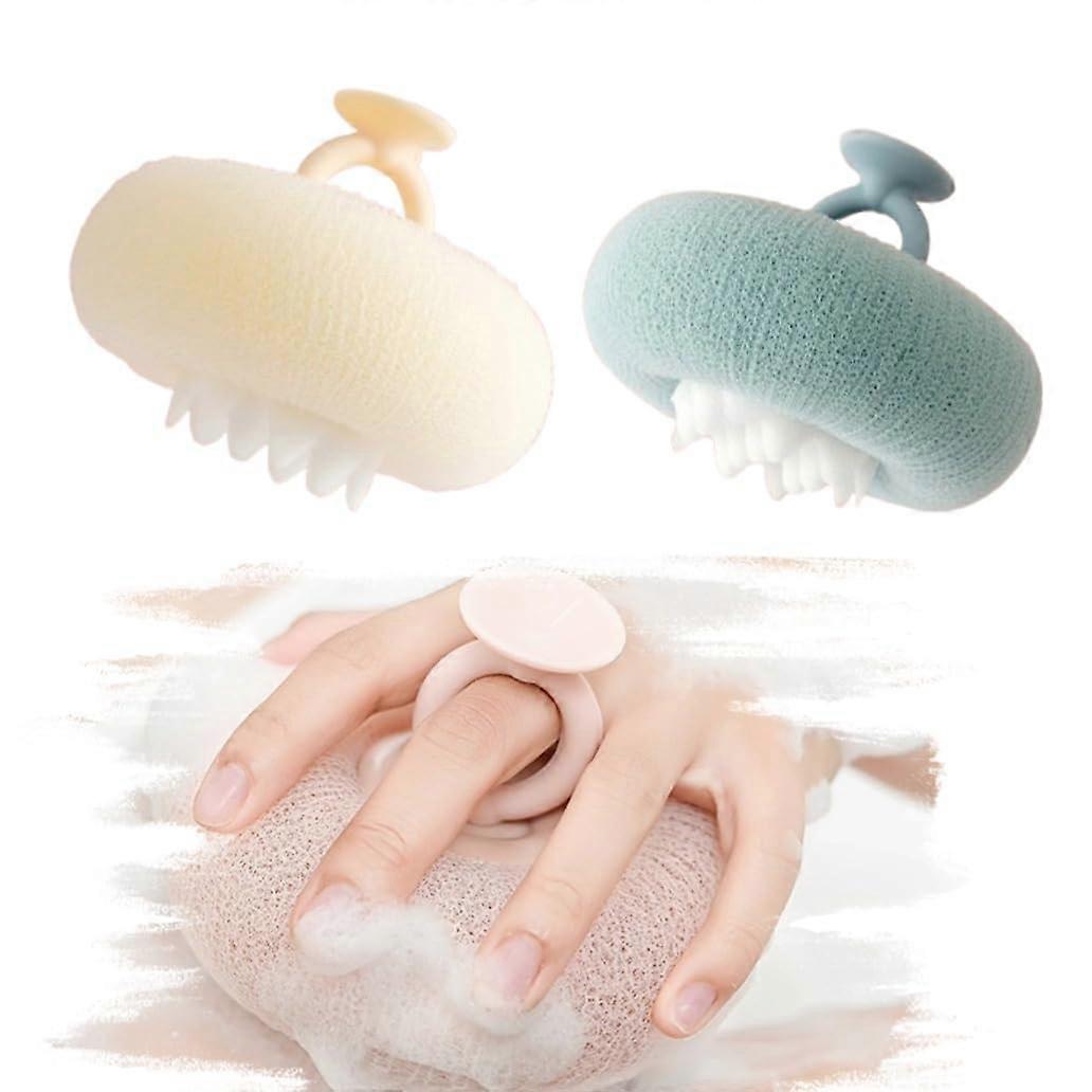 Bath Sponge 2Pack with DualSided Exfoliating Back Scrubber Mitt, Nylon Mesh, Beige for Shower