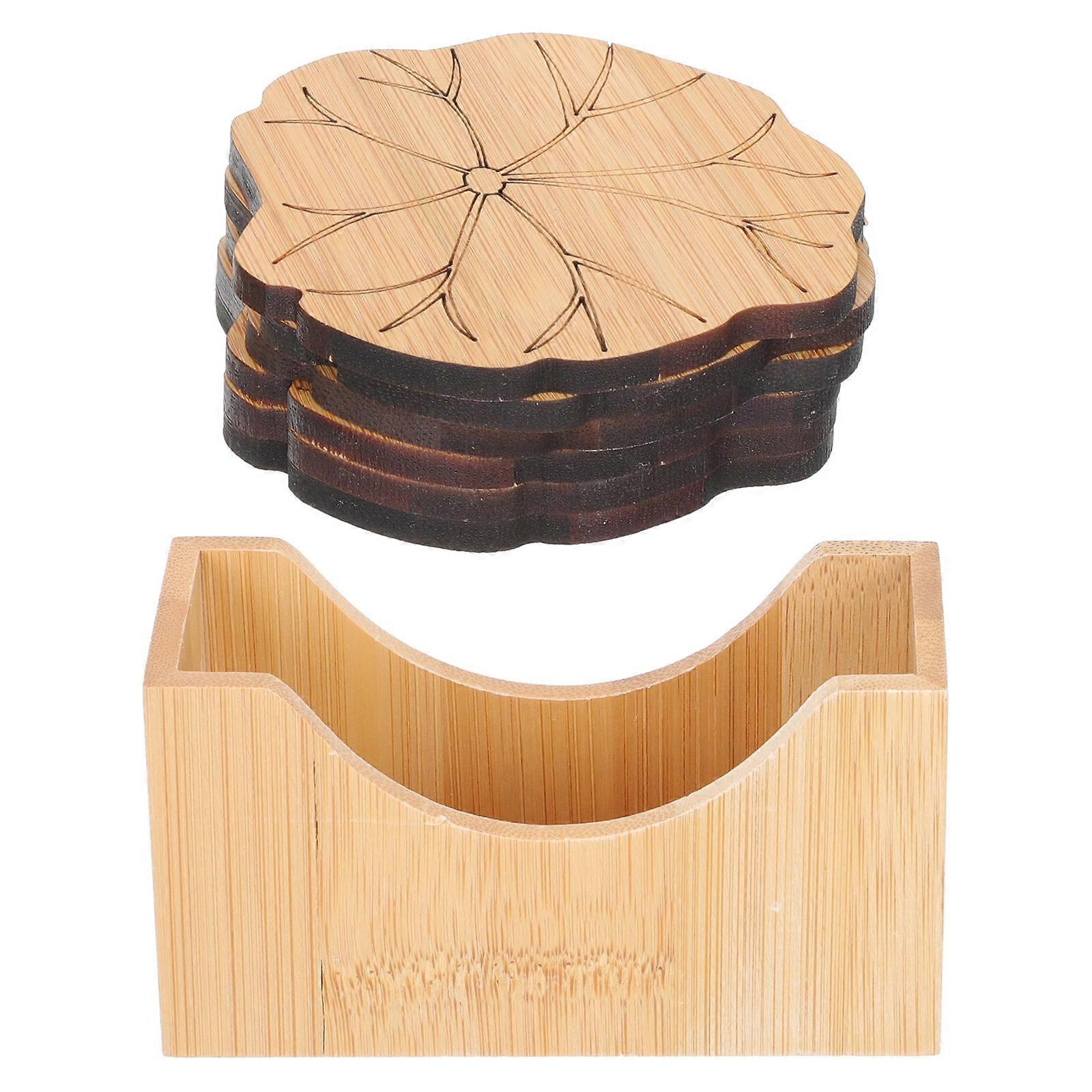Bamboo Coaster Lotus Leaf Coaster for Heat Insulation 1Set Brown