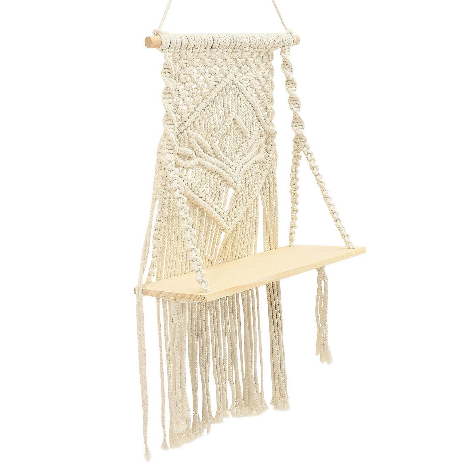 Wall Mounted Macrame Shelf For Space Saving Storage In Study Room Featuring Rectangular Design And Details 2Pcs