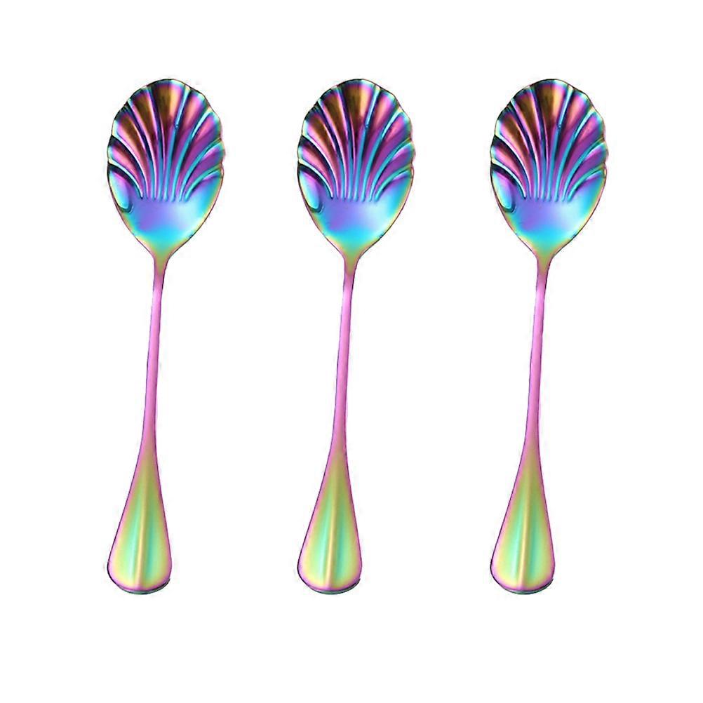 Long Handle Mixing Spoon Shell Shaped Stainless Steel Spoon 3Pcs
