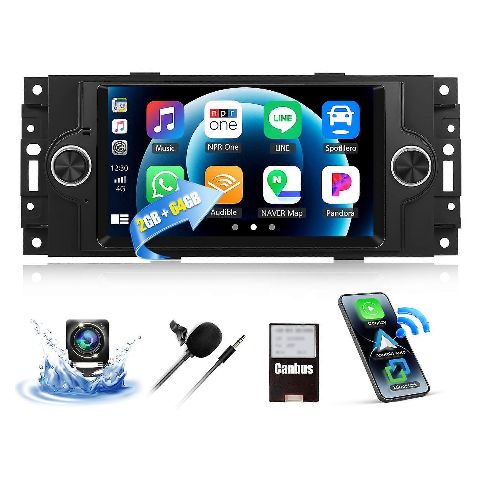 Android 13 Car Stereo for Dodge Jeep Chrysler, Wireless CarPlay Android Auto, GPS, 6.2' Touch Screen, Bluetooth, Backup Camera