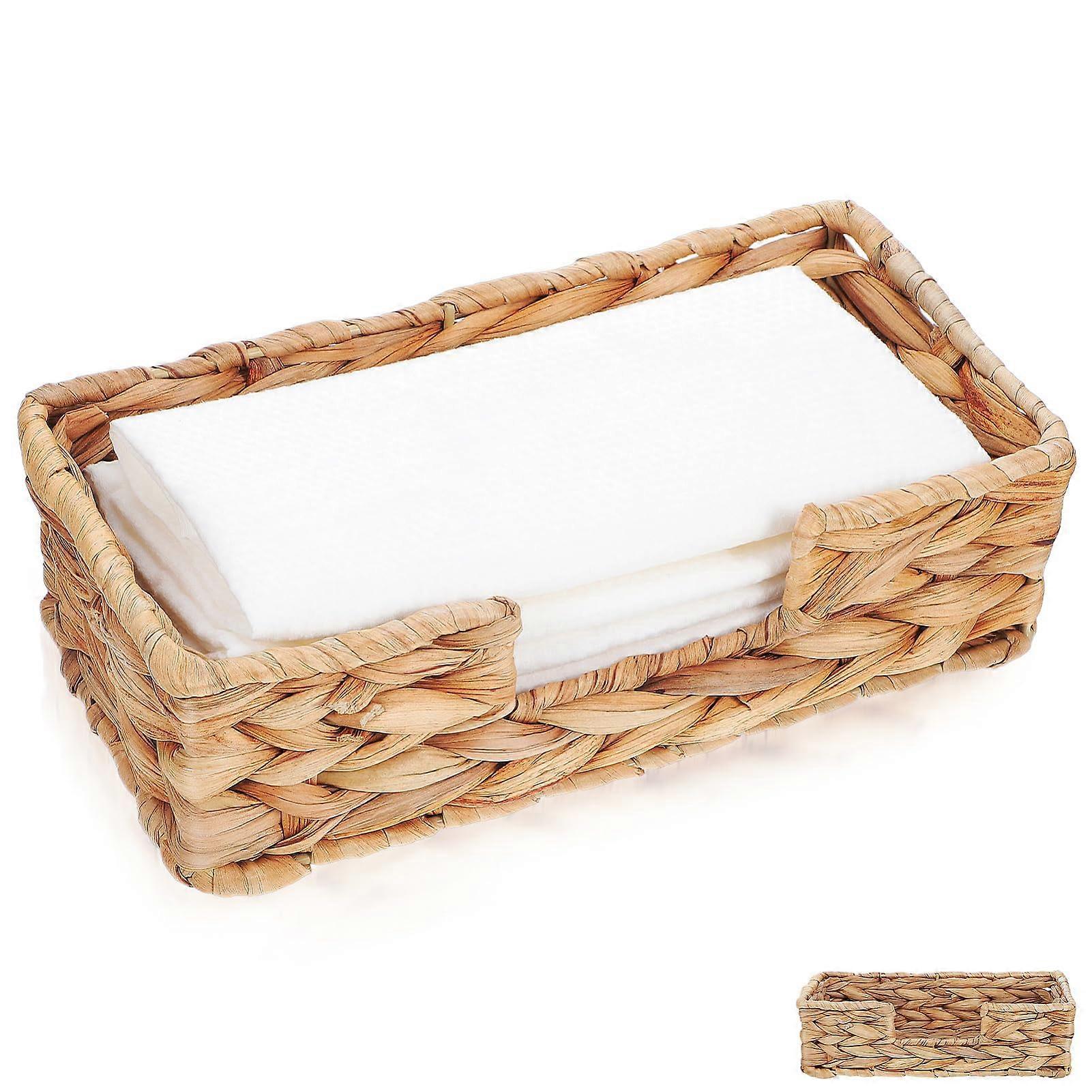 Wicker Napkin Holder Basket, Rectangular Woven Rattan Tray, Rustic Farmhouse Tissue Box Cover