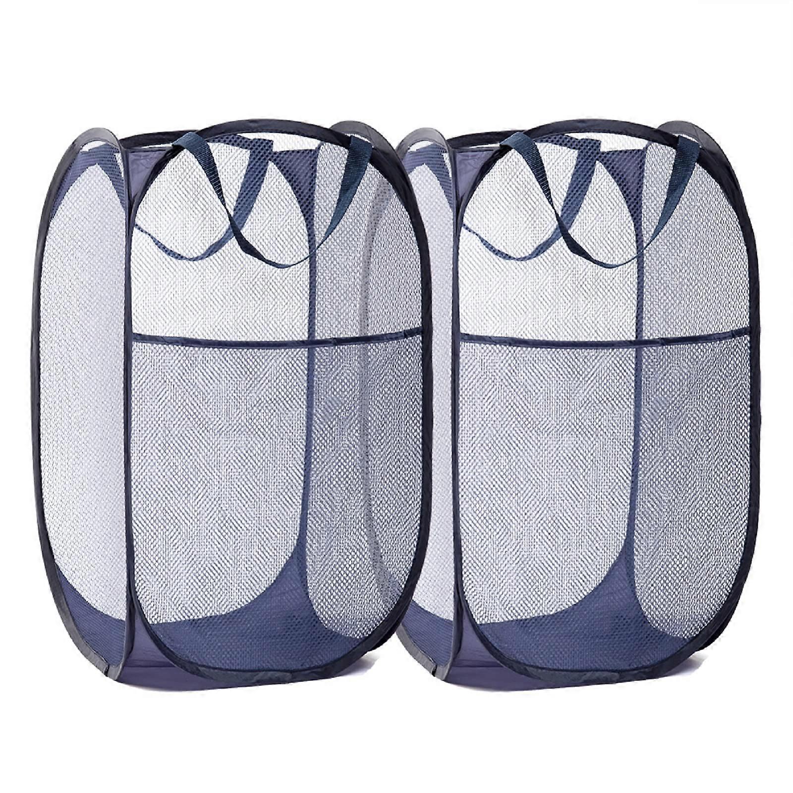 2 Pcs Collapsible Mesh Laundry Hamper with Handles and Side Pocket, Large Capacity for Dorm Room