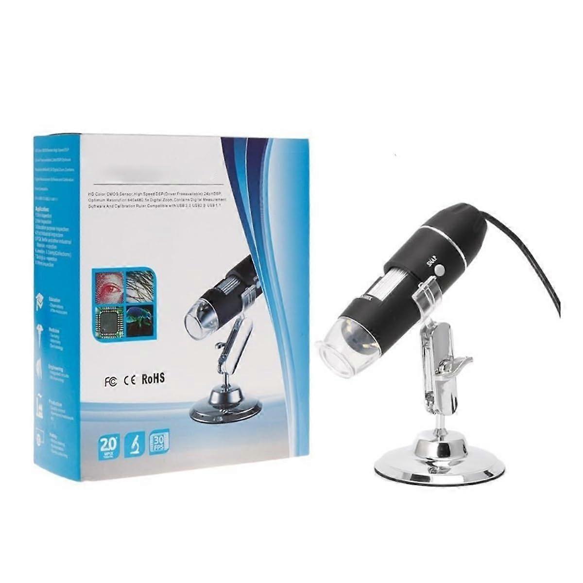 USB Digital Microscope 1600X  Magnification with 8 LED Light and Stand for Small Objects