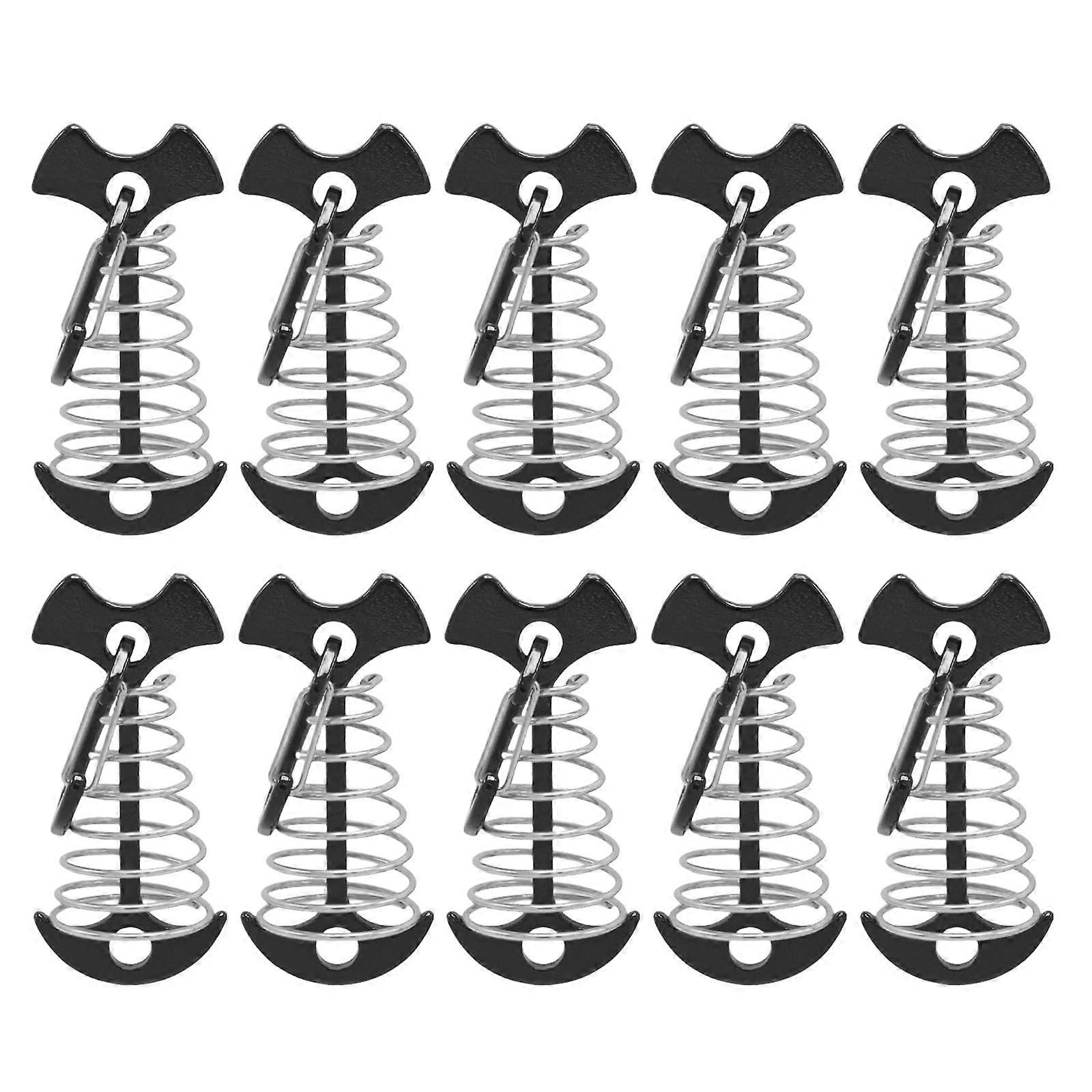10Pcs Fishbone Deck Tent Peg Anchors with Adjustable Spring Lock for Outdoor Camping