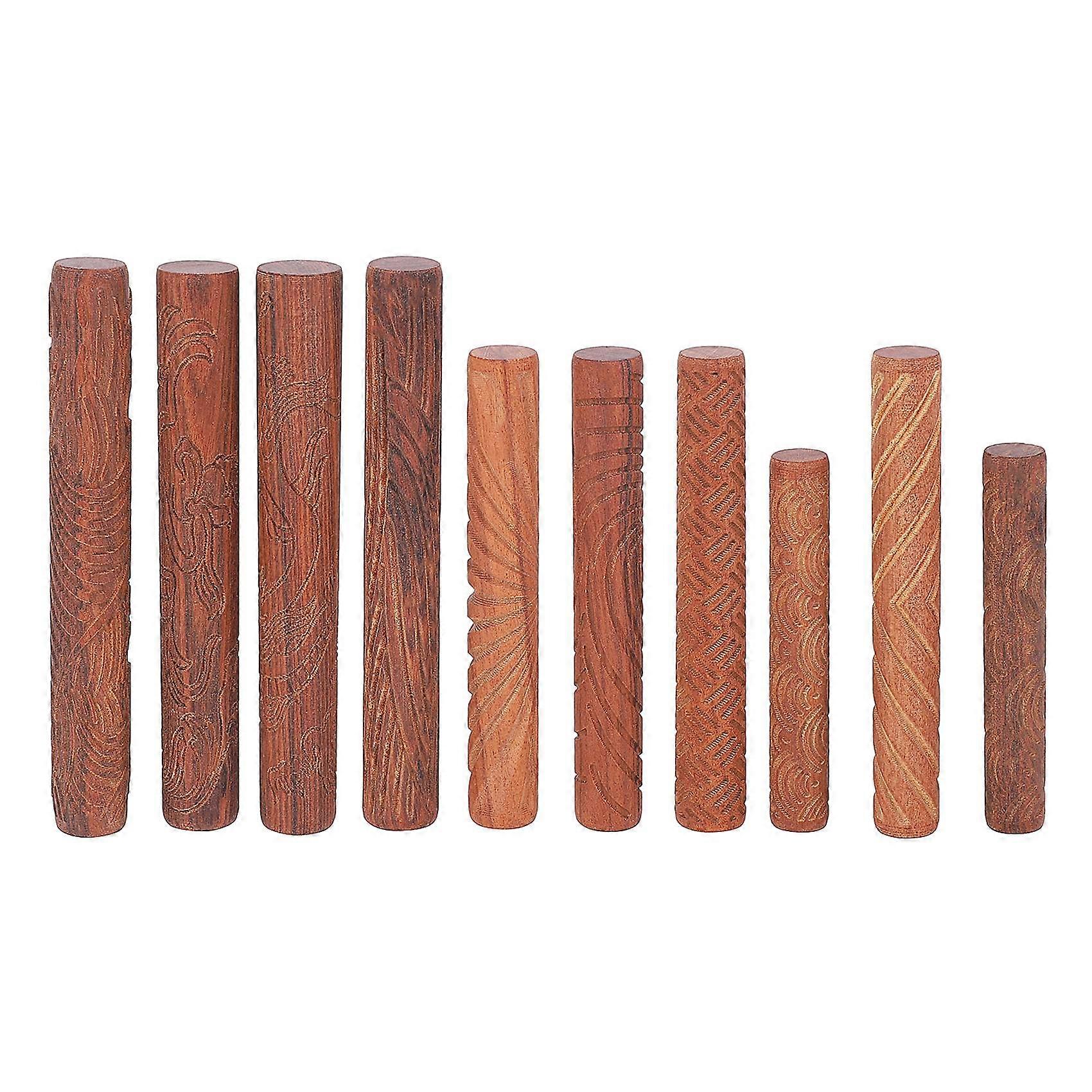 Pottery Tools,Wooden Handle Rollers Clay Modeling Pattern Rollers Kit